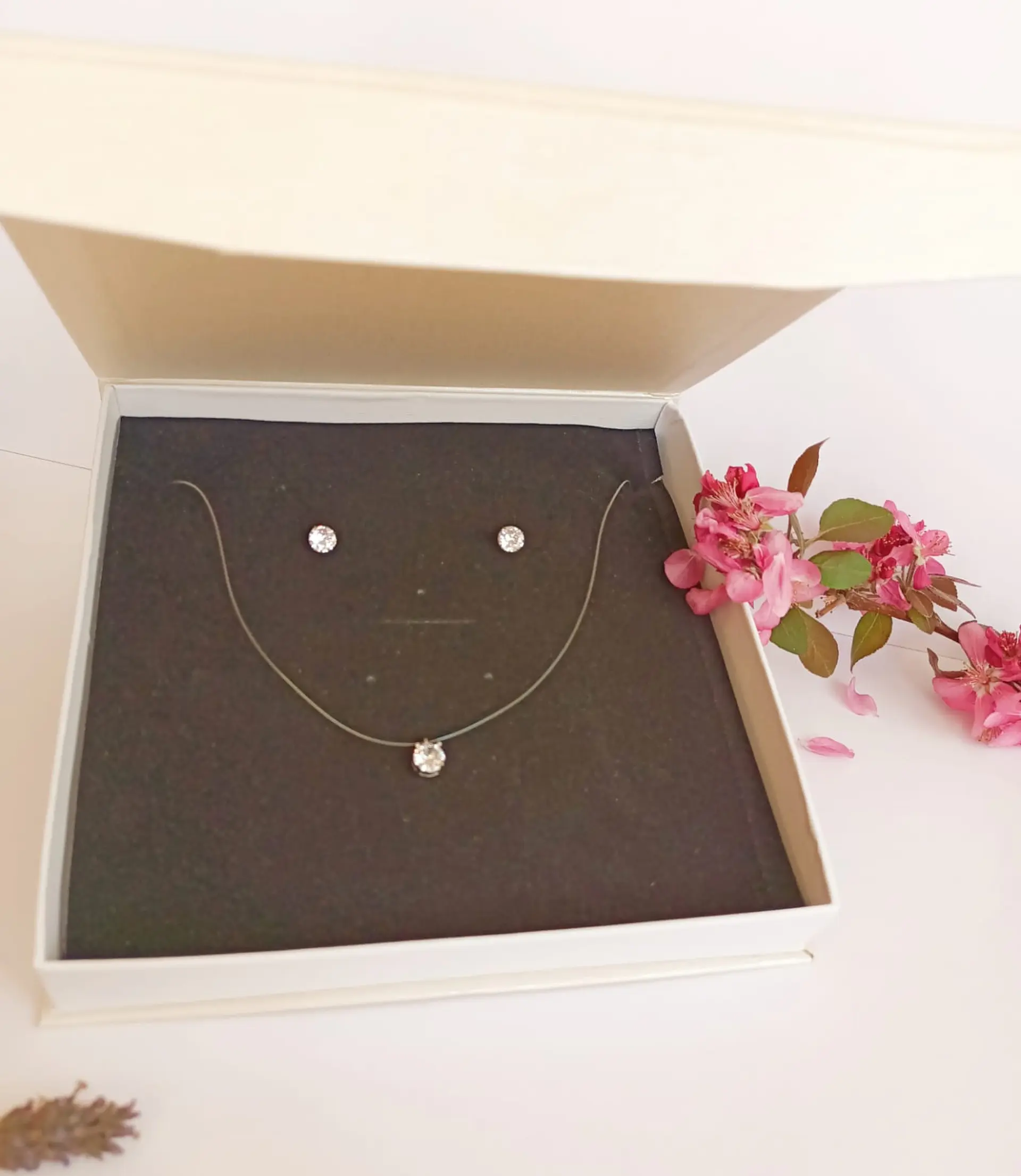 Set Conjunto Collar Nylon Aros Punto De Luz 9mm Plata 925 7