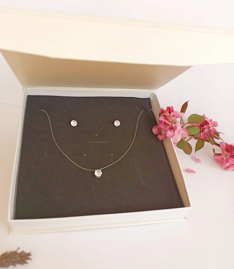 Set Conjunto Collar Nylon Aros Punto De Luz 9mm Plata 925 7