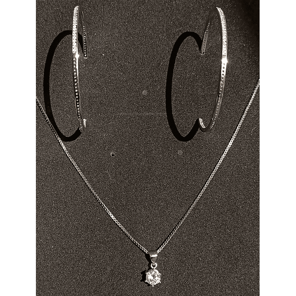 Set Conjunto Cadena Veneciana Argollas Grande Zirconia Plata 2