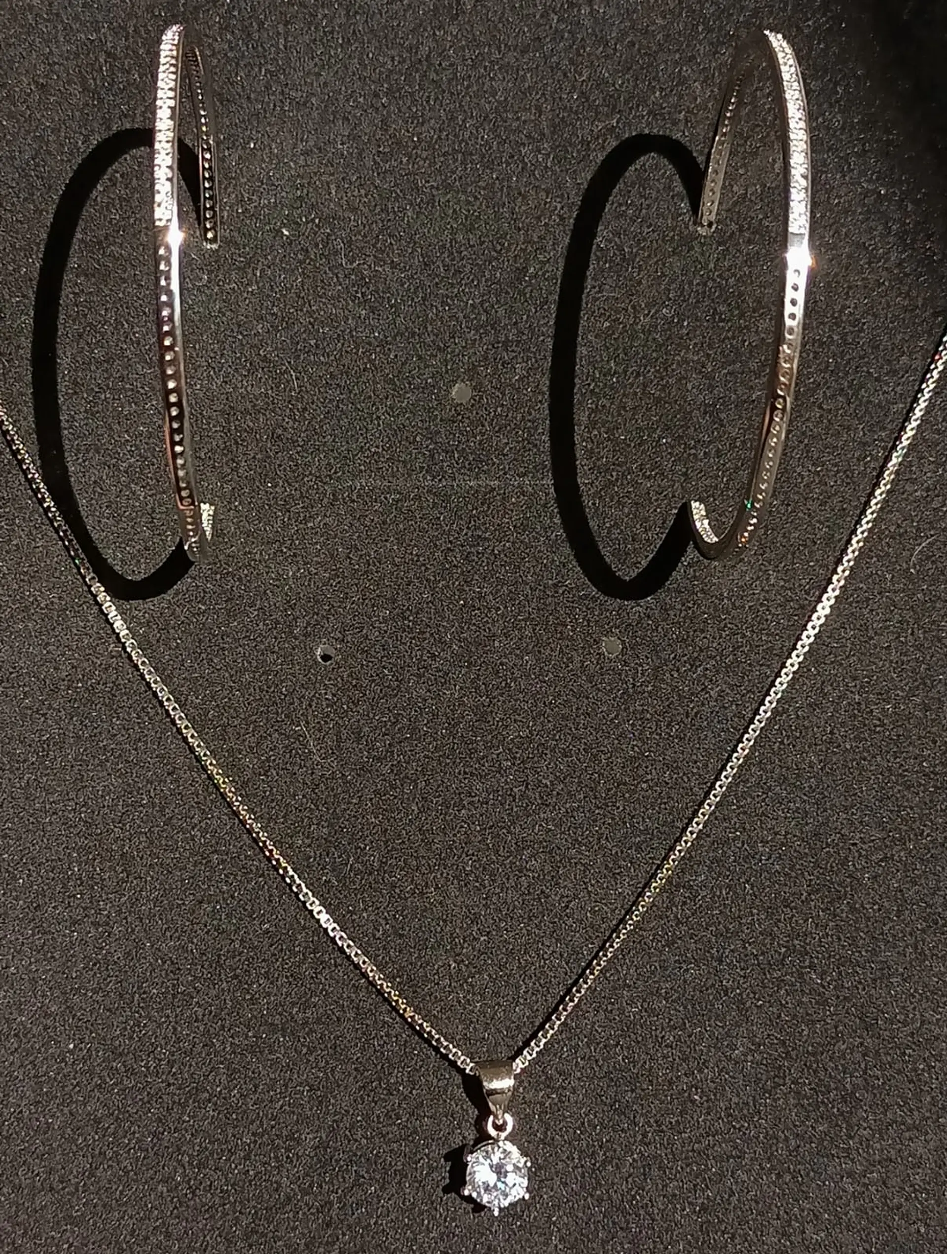 Set Conjunto Cadena Veneciana Argollas Grande Zirconia Plata 2
