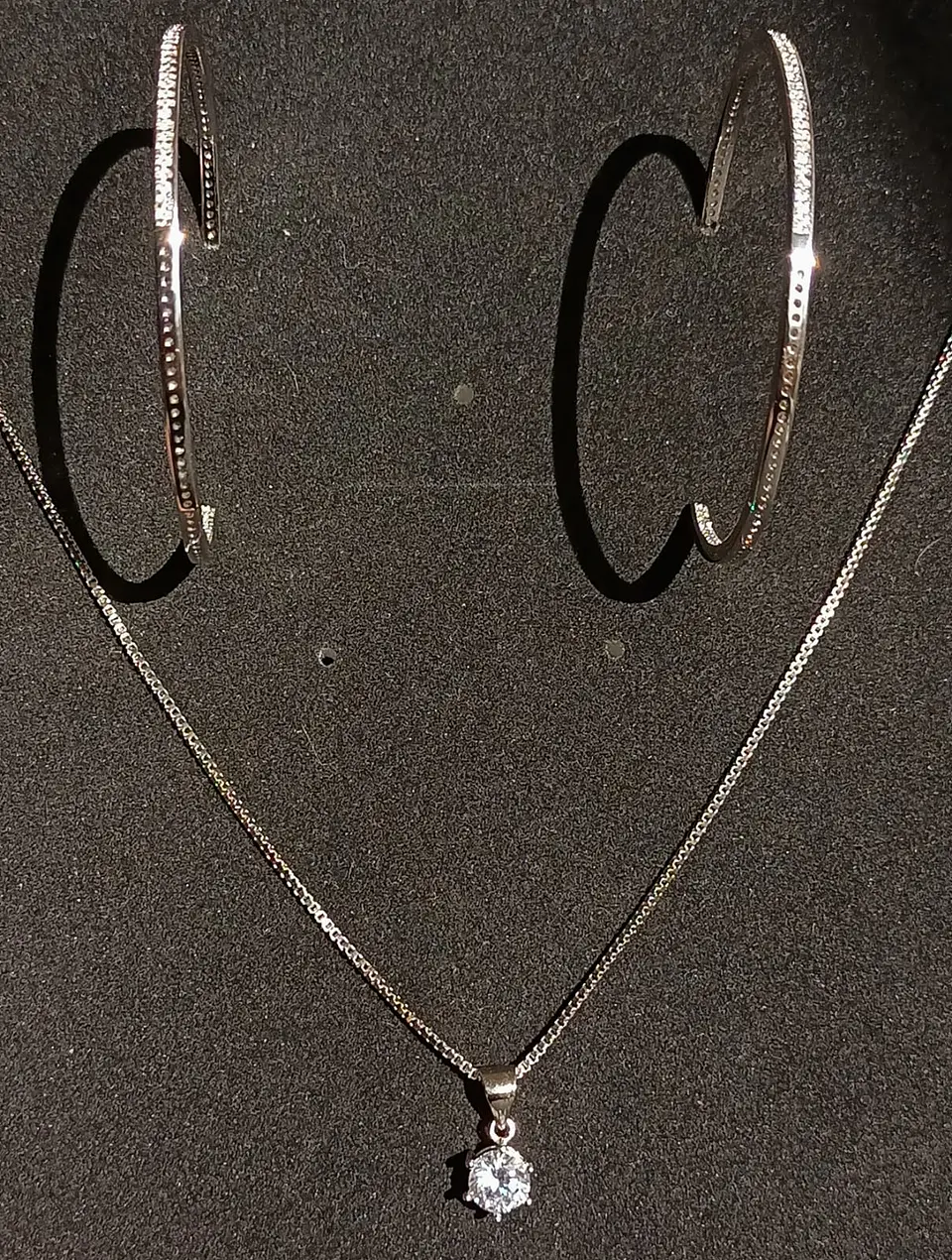 Set Conjunto Cadena Veneciana Argollas Grande Zirconia Plata 2