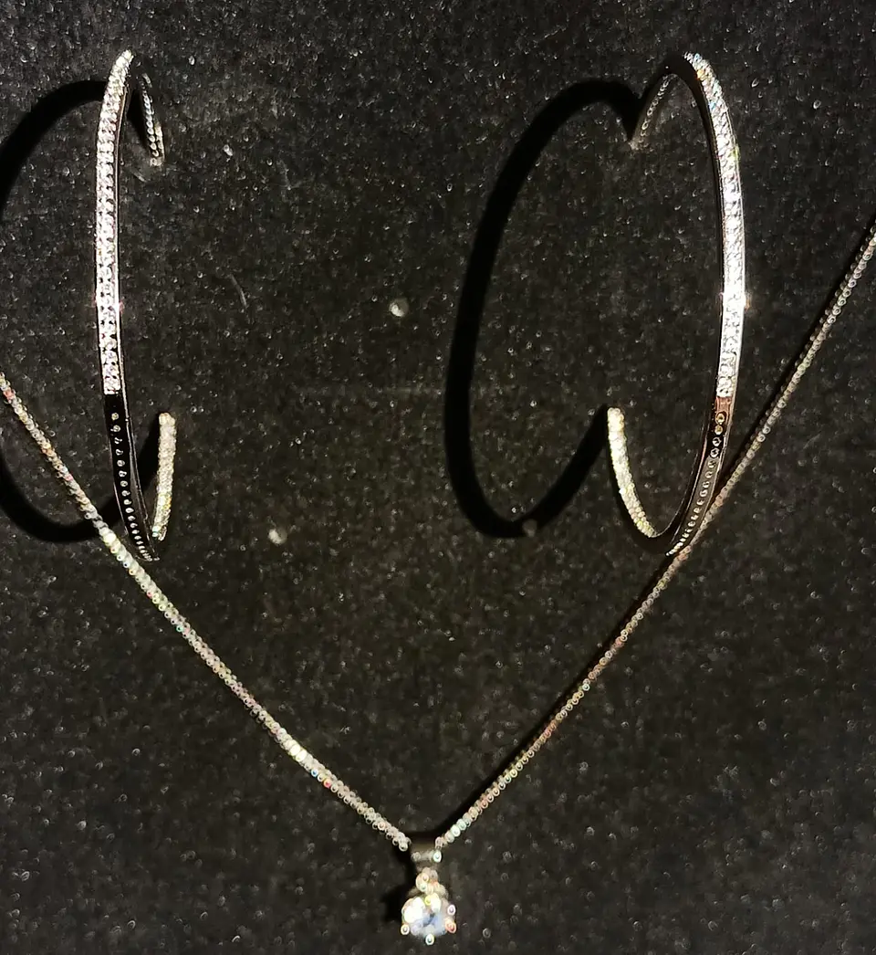 Set Conjunto Cadena Veneciana Argollas Grande Zirconia Plata 4