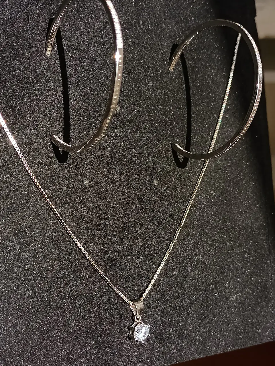 Set Conjunto Cadena Veneciana Argollas Grande Zirconia Plata 6