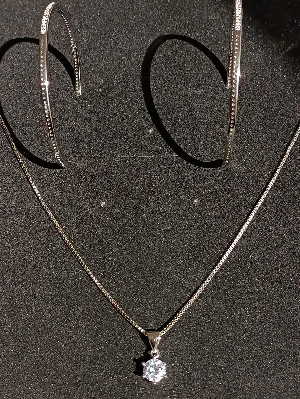Set Conjunto Cadena Veneciana Argollas Grande Zirconia Plata 8