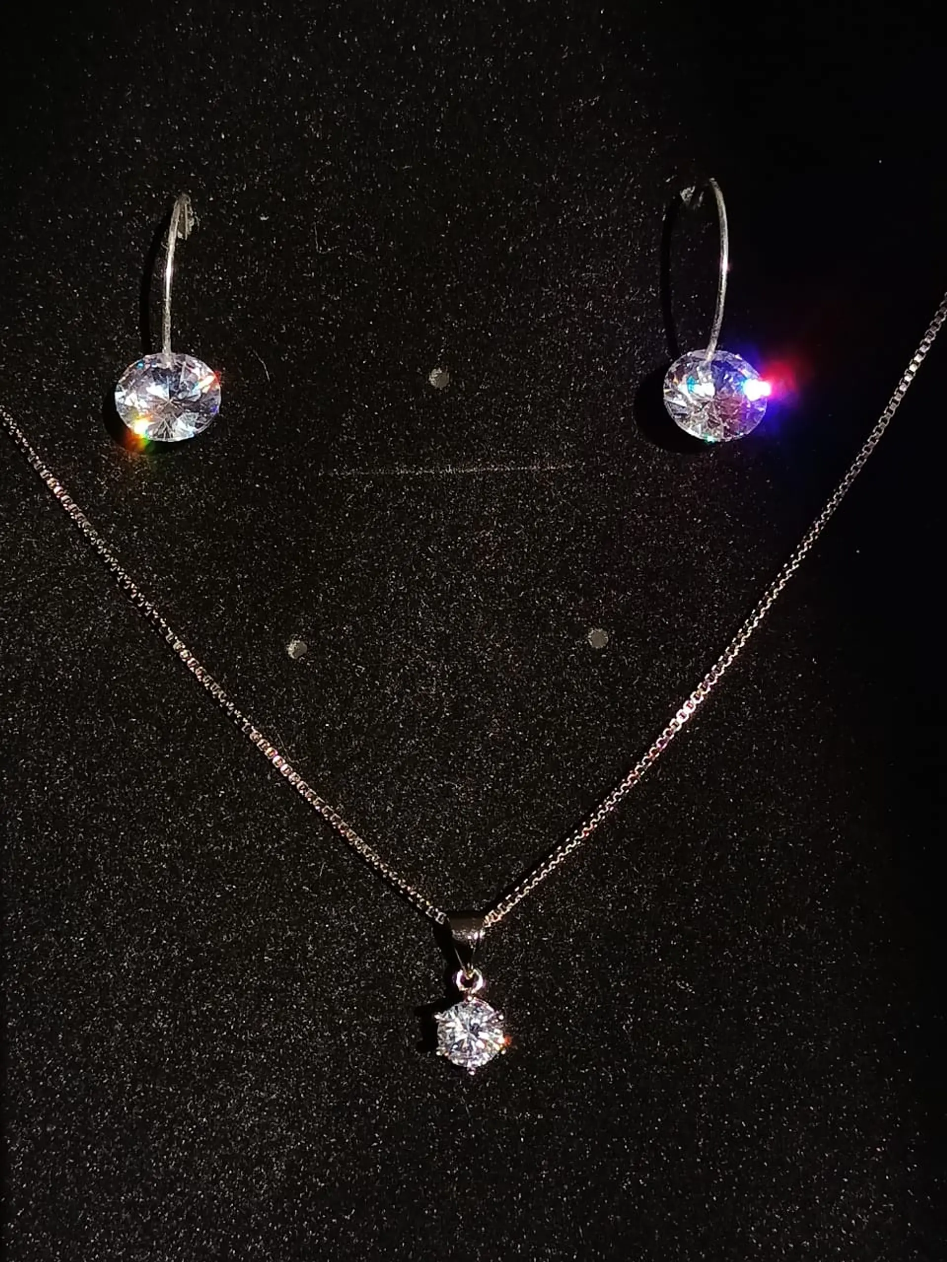 Set Conjunto Cadena Veneciana Argollas Plata Punto De Luz 2