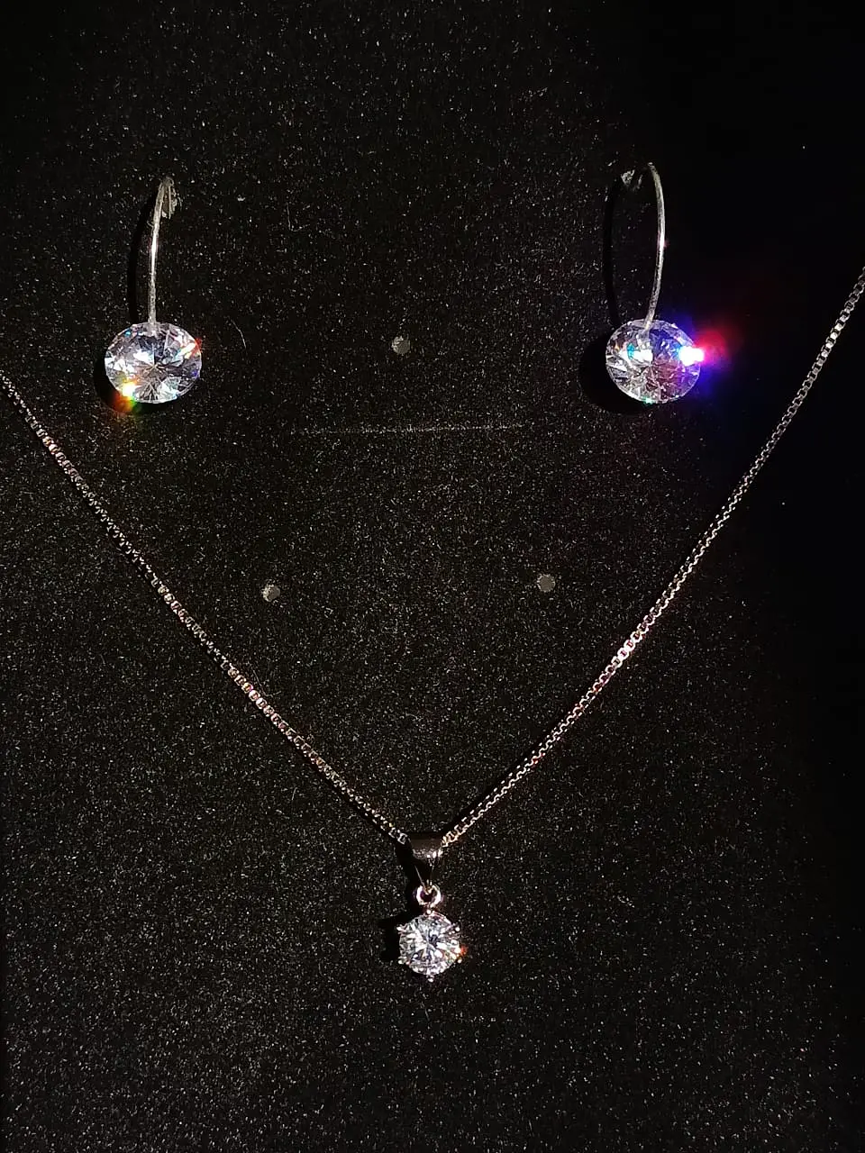 Set Conjunto Cadena Veneciana Argollas Plata Punto De Luz 2
