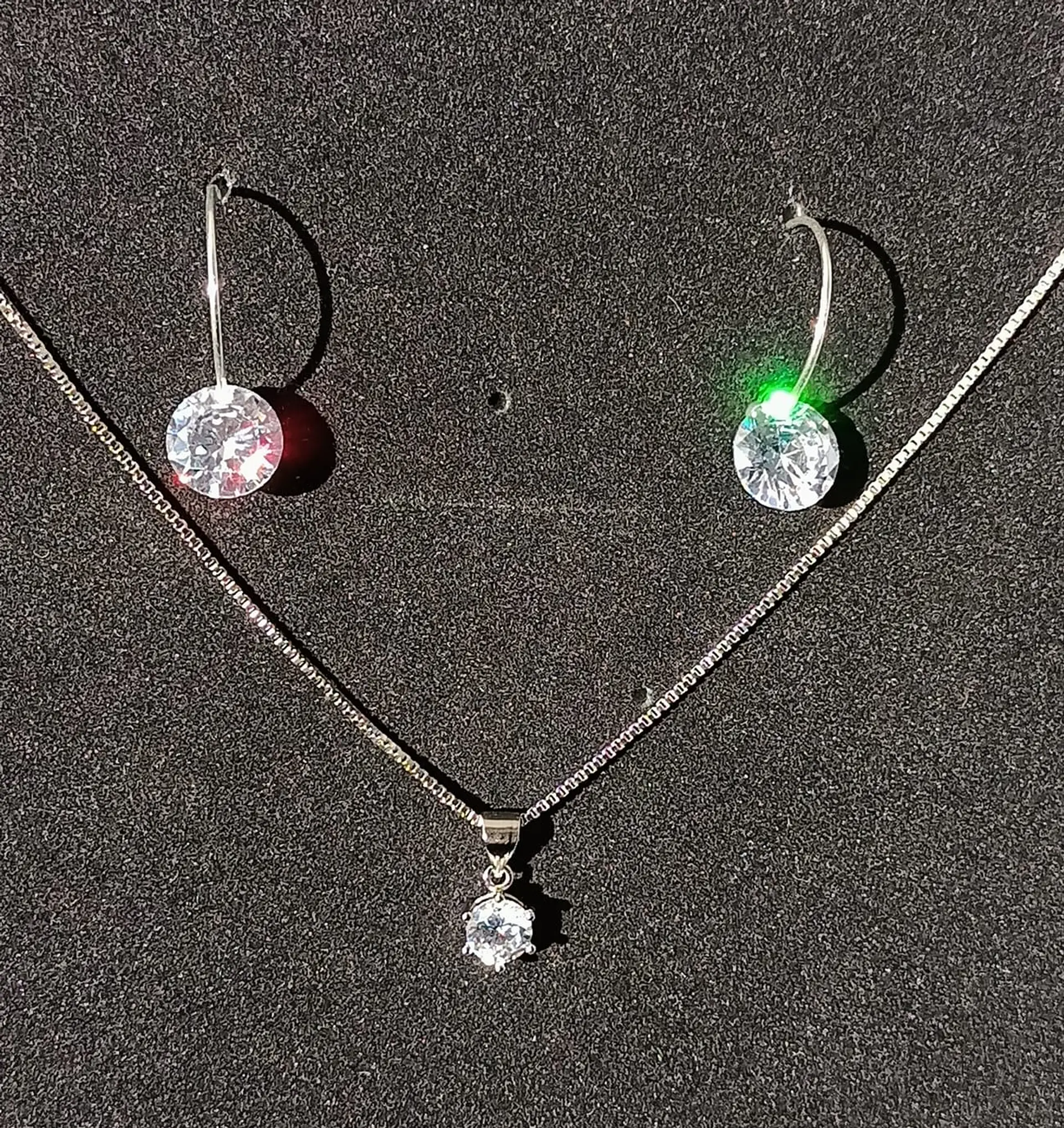 Set Conjunto Cadena Veneciana Argollas Plata Punto De Luz 6