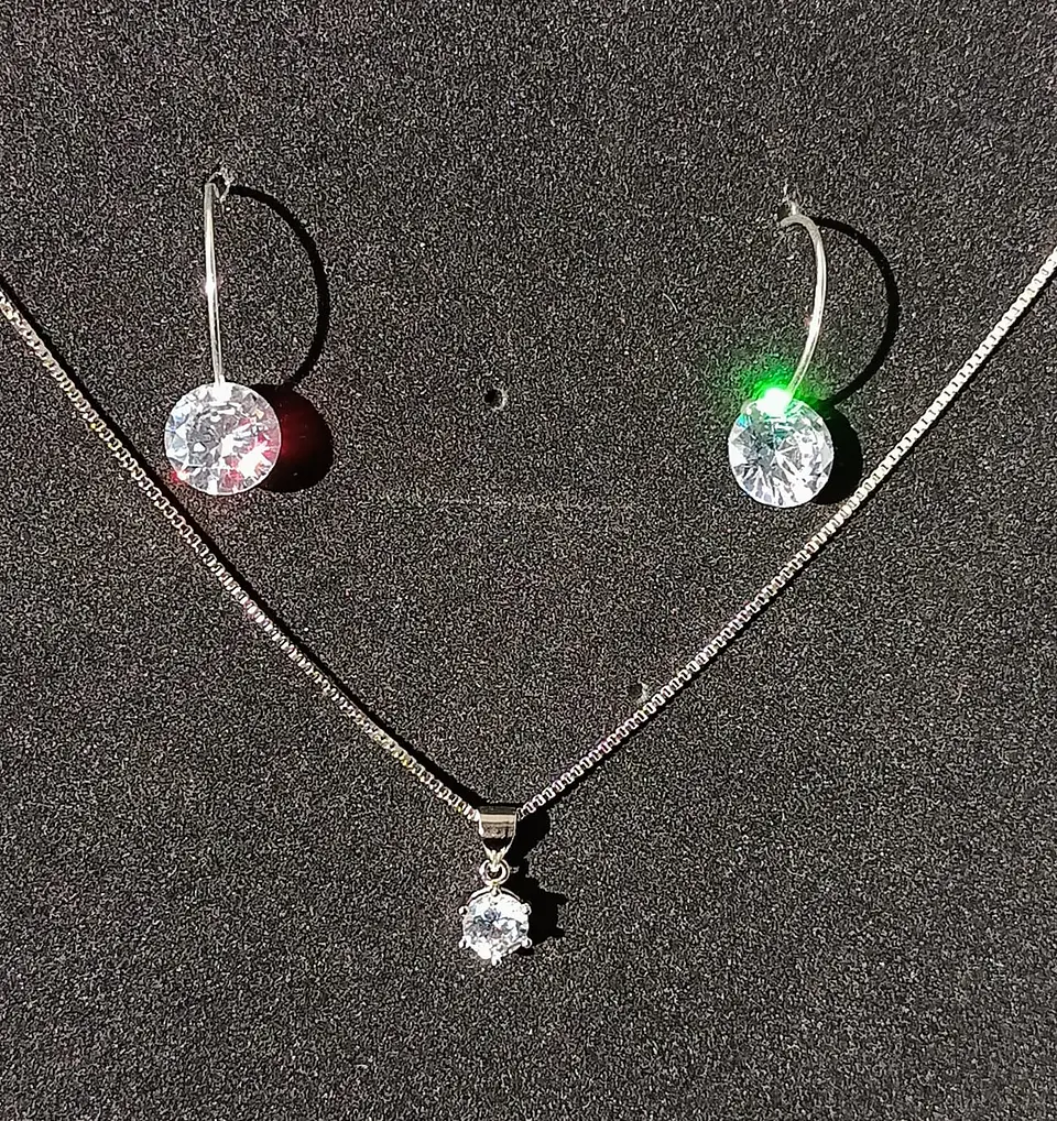 Set Conjunto Cadena Veneciana Argollas Plata Punto De Luz 6