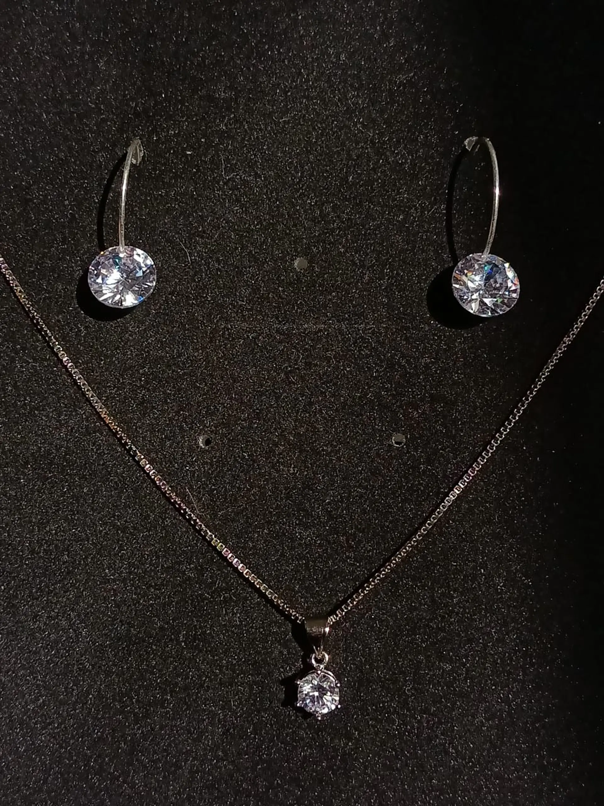 Set Conjunto Cadena Veneciana Argollas Plata Punto De Luz 7