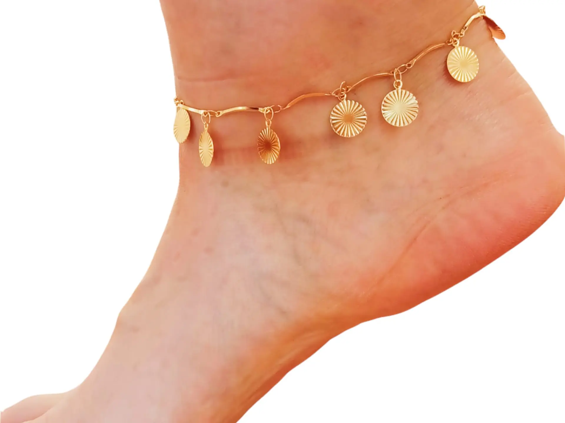 Tobilleras Monedas Pulseras Tobillo Ajustable Bohemia enchapada en oro 18k 2