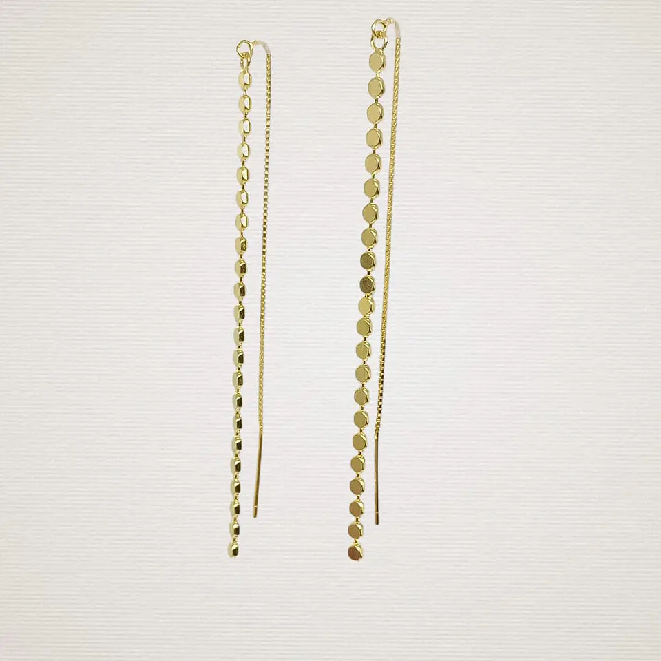 Aros largos plata fina ley S925 con baño de oro elegantes minimalistas 11