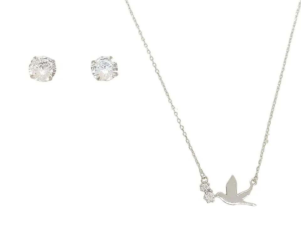 Set Conjunto Cadena Paloma Paz Aros Punto De Luz Plata 925 1