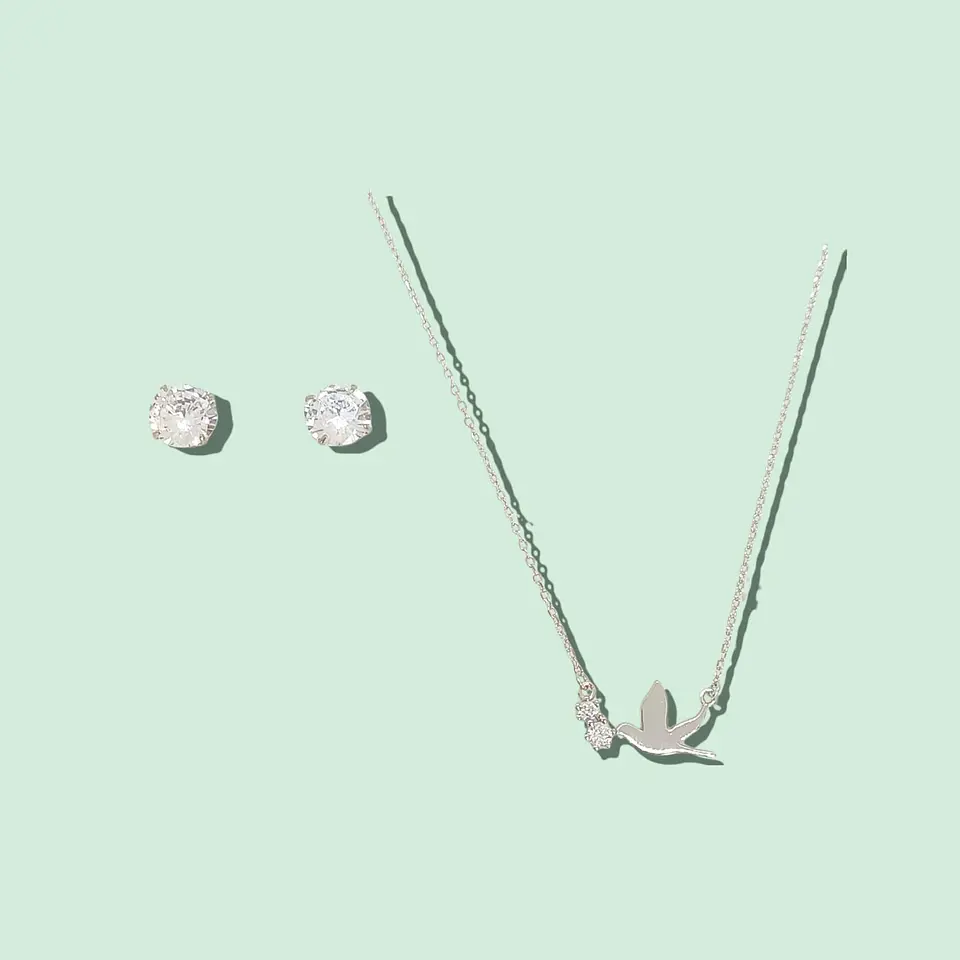 Set Conjunto Cadena Paloma Paz Aros Punto De Luz Plata 925 9
