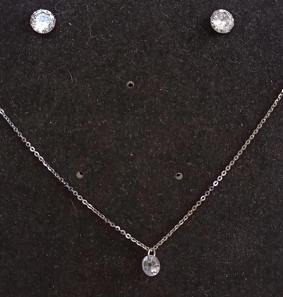Set Conjunto Cadena Aros Punto De Luz 7 Mm Zirconia Plata 3