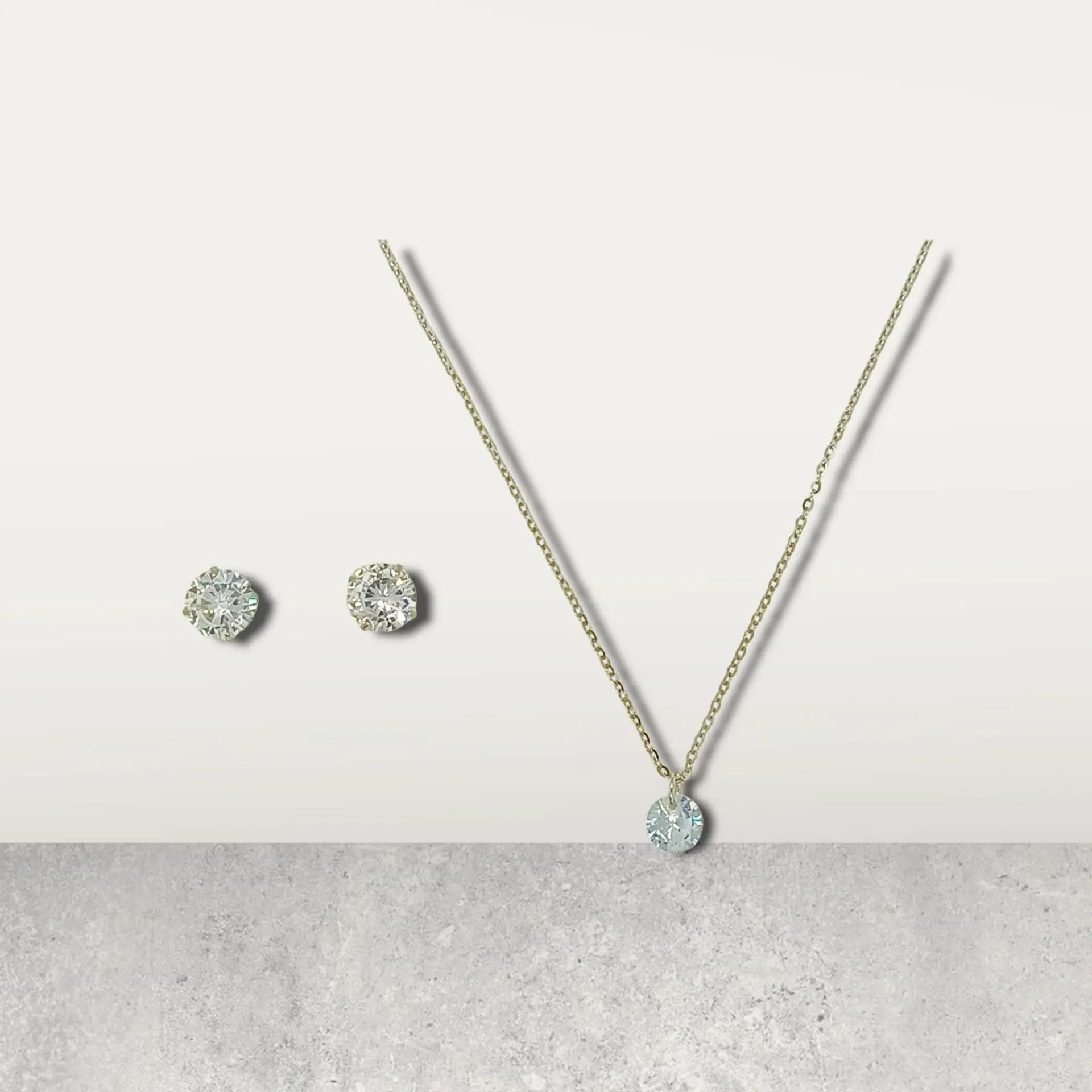 Set Conjunto Cadena Aros Punto De Luz 7 Mm Zirconia Plata 5