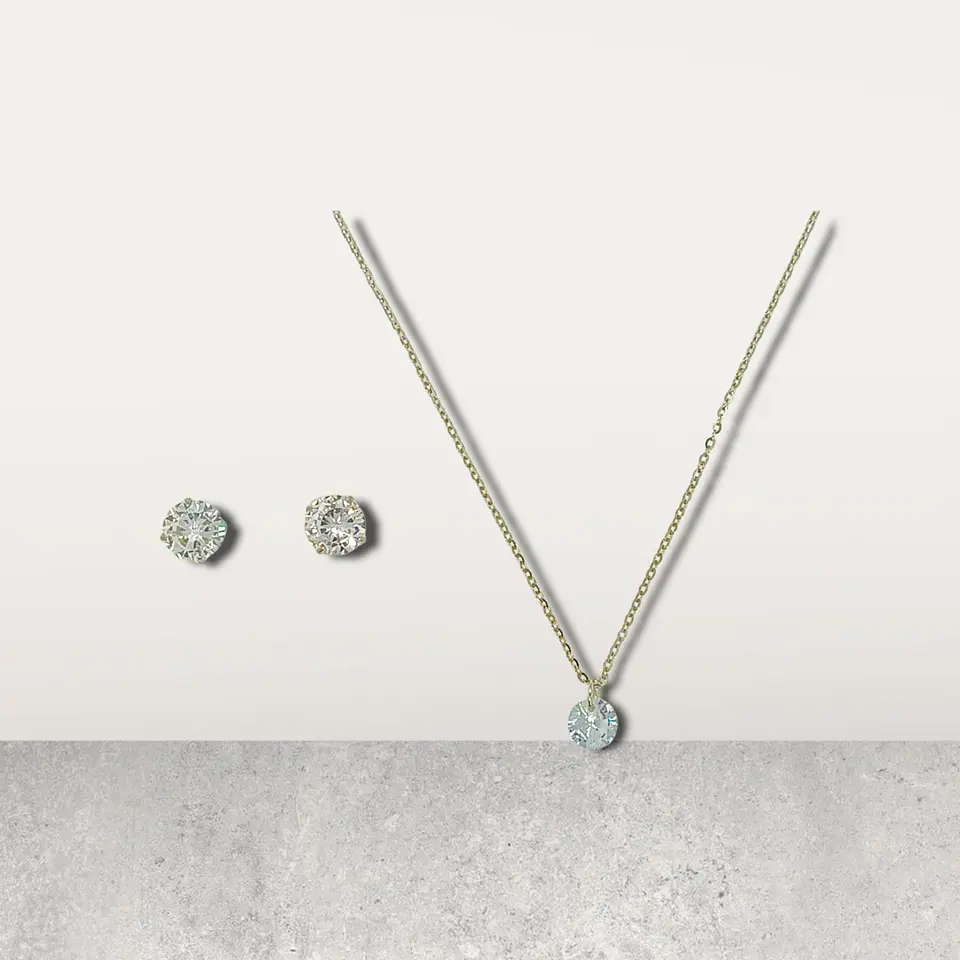 Set Conjunto Cadena Aros Punto De Luz 7 Mm Zirconia Plata 5