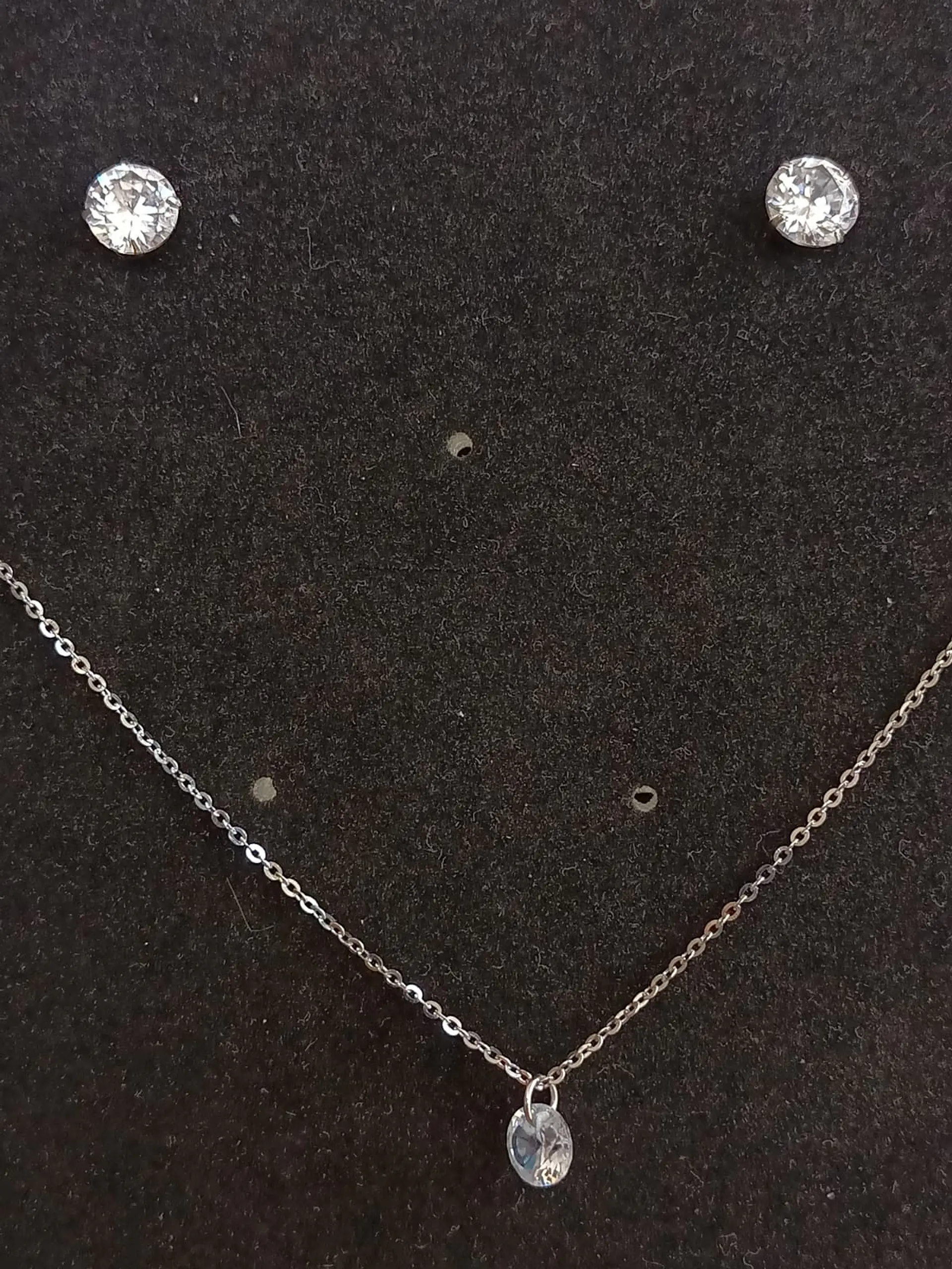 Set Conjunto Cadena Aros Punto De Luz 7 Mm Zirconia Plata 4