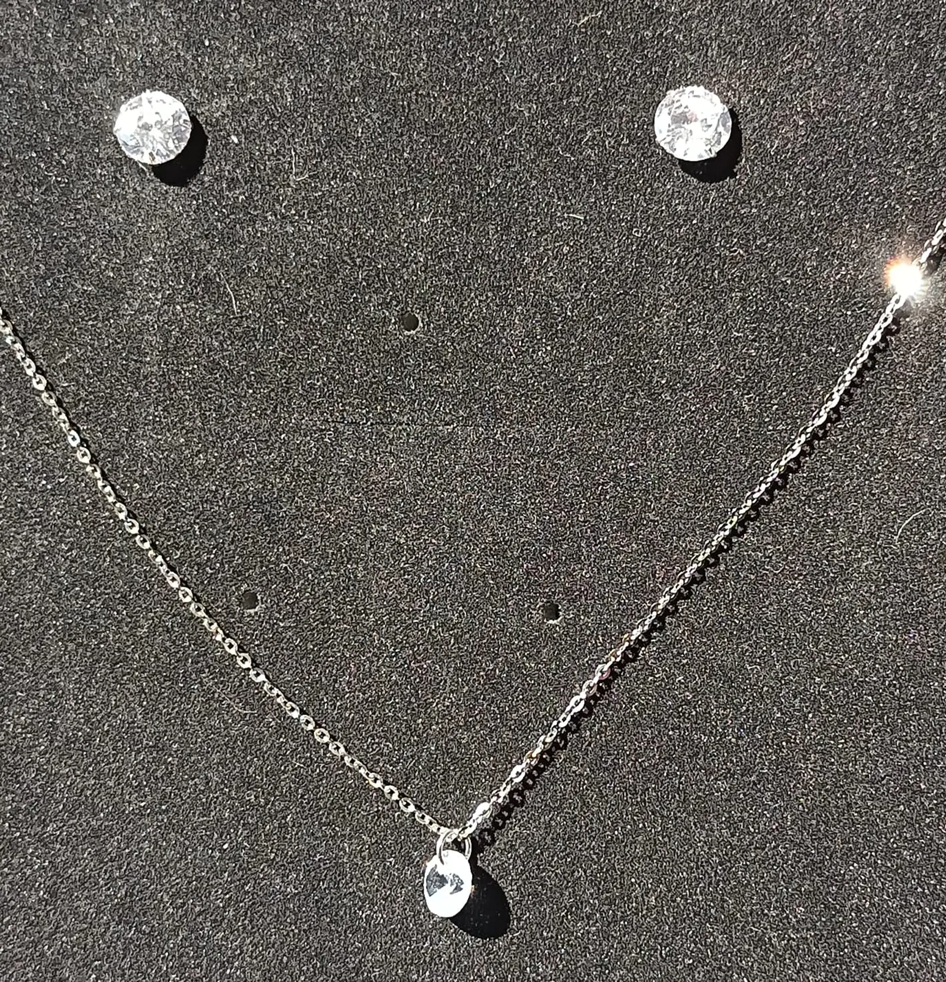 Set Conjunto Cadena Aros Punto De Luz 7 Mm Zirconia Plata 6