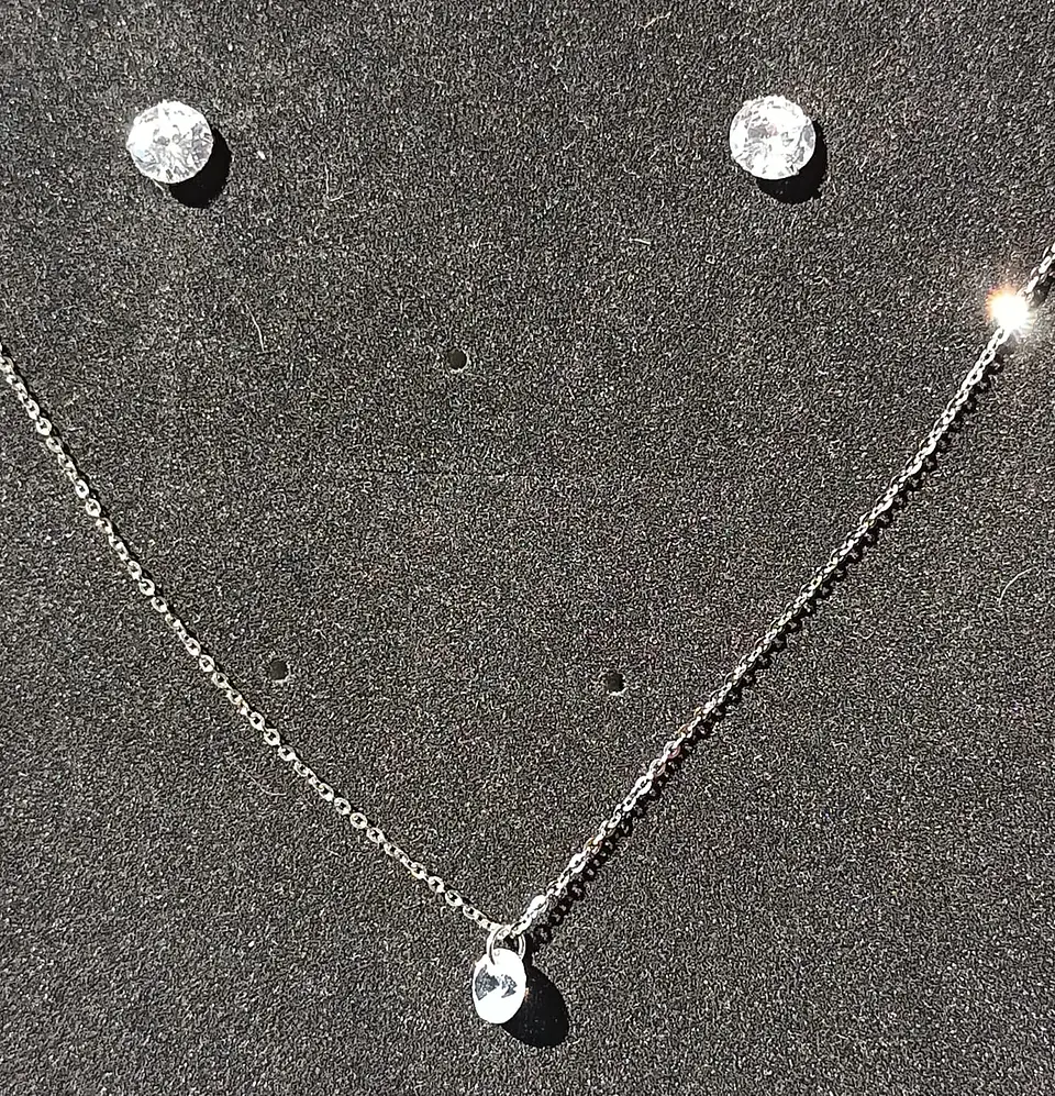 Set Conjunto Cadena Aros Punto De Luz 7 Mm Zirconia Plata 6
