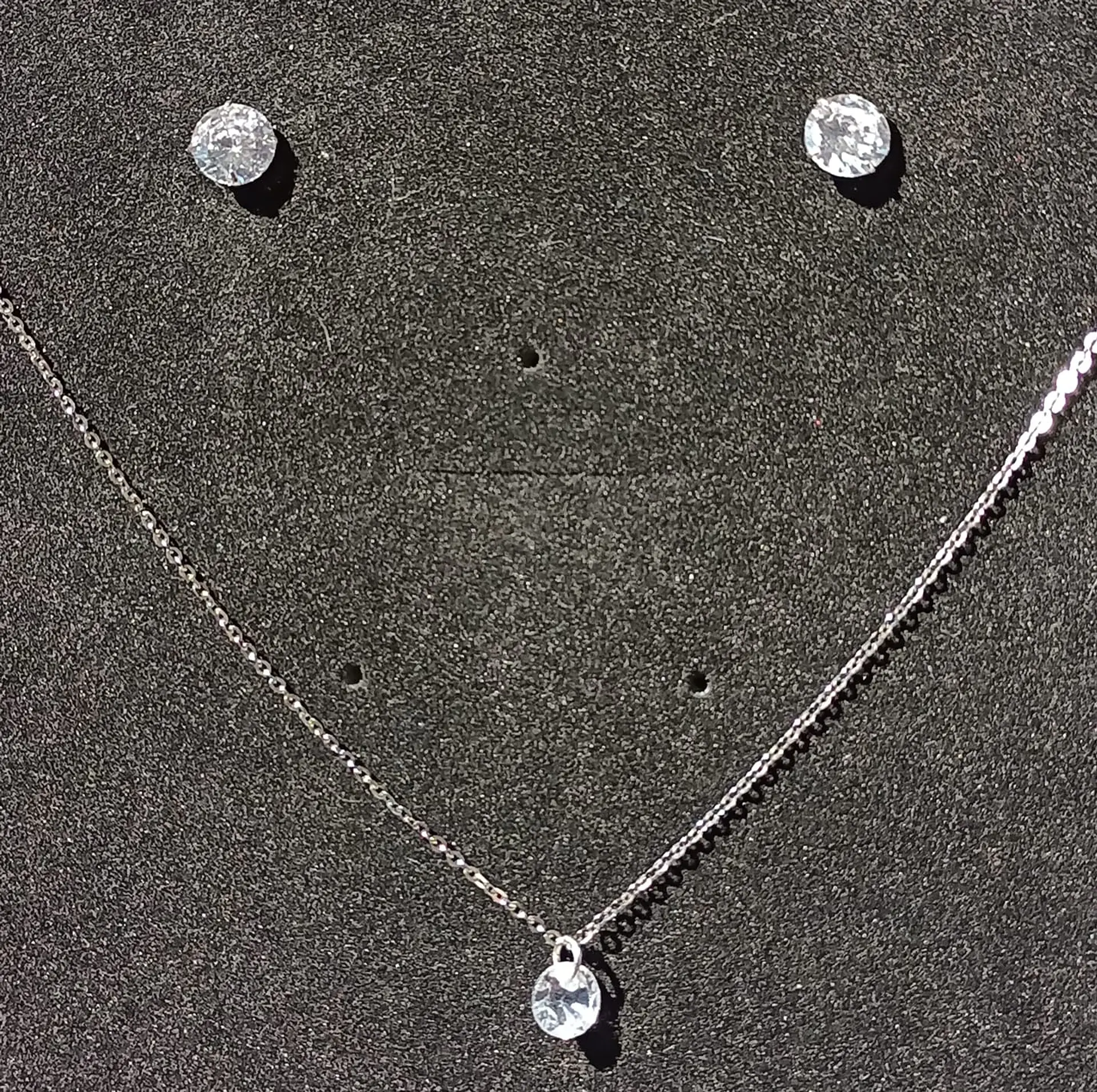 Set Conjunto Cadena Aros Punto De Luz 7 Mm Zirconia Plata 7