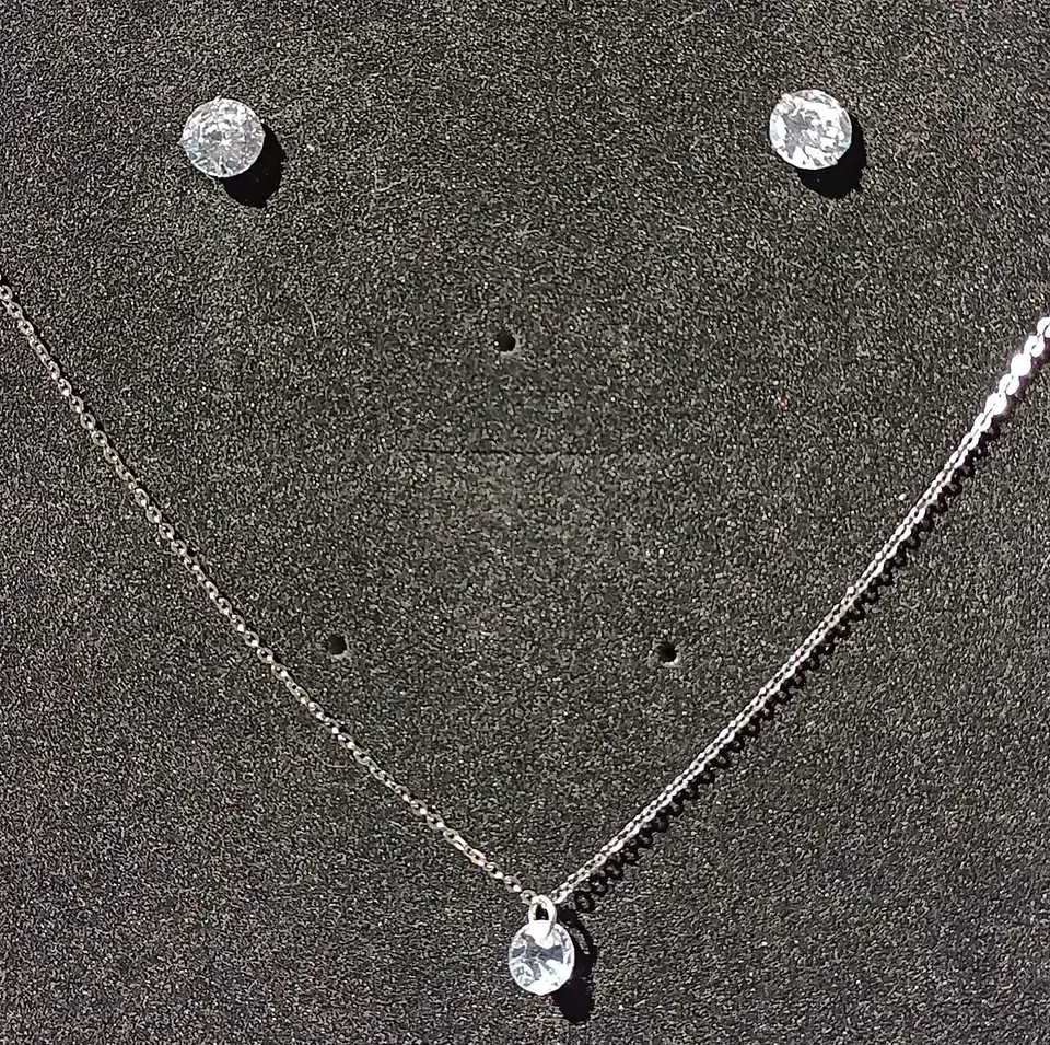 Set Conjunto Cadena Aros Punto De Luz 7 Mm Zirconia Plata 7