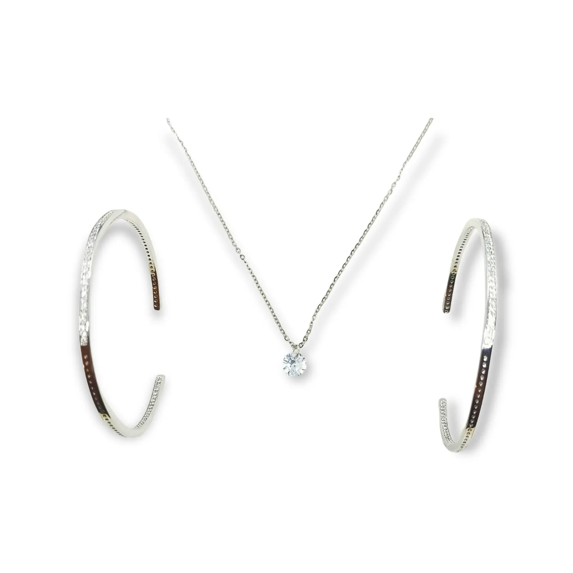 Set Conjunto argollas estilo pave cadena con Zirconia 6mm Plata 925 1