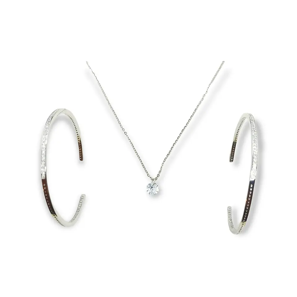 Set Conjunto argollas estilo pave cadena con Zirconia 6mm Plata 925 1
