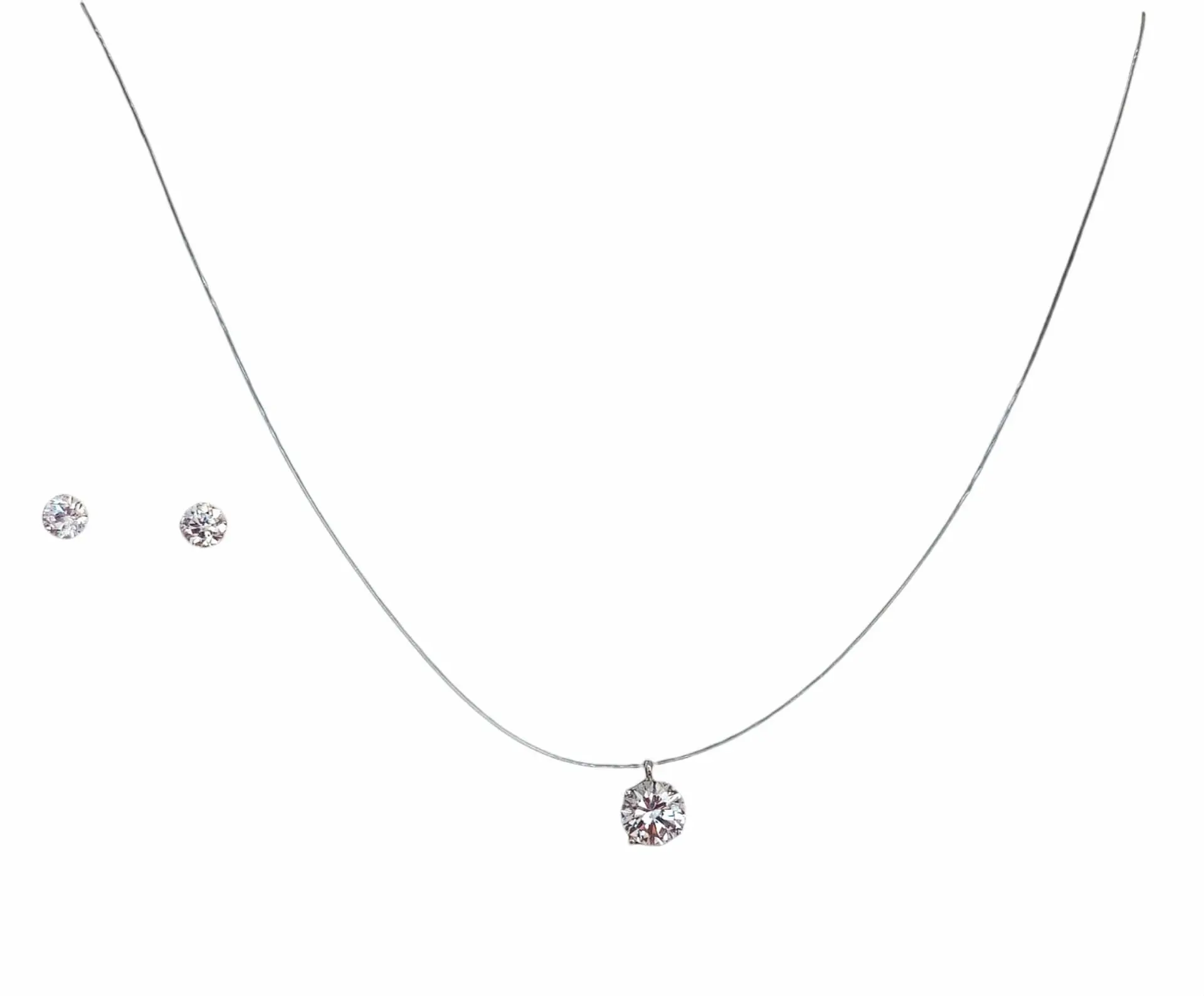 Set Conjunto Collar Nylon Aros Punto De Luz Plata 5mm Amor 1