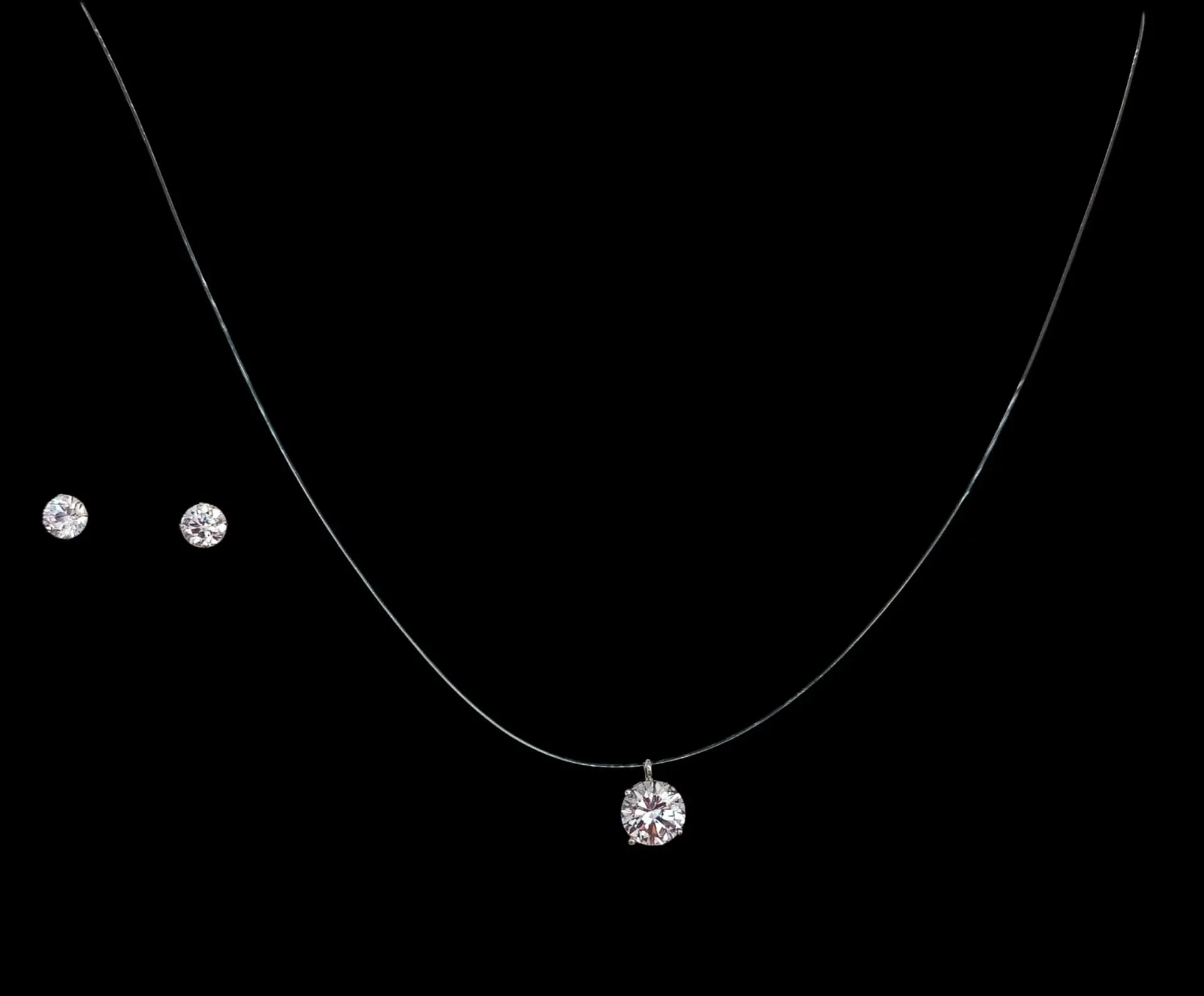 Set Conjunto Collar Nylon Aros Punto De Luz Plata 5mm Amor 2