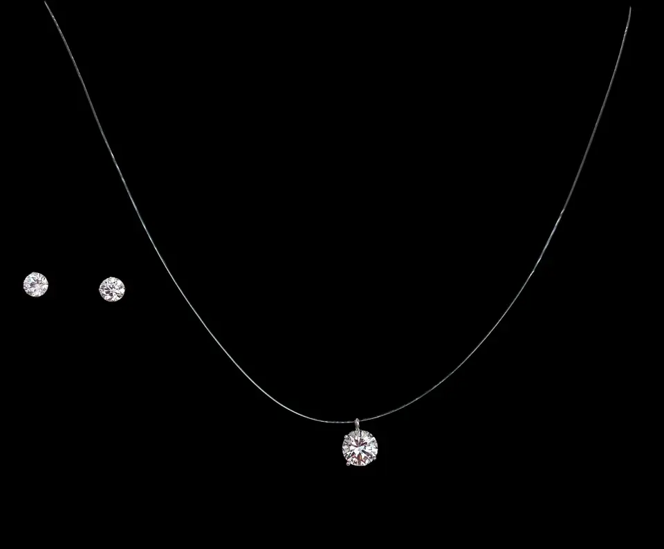Set Conjunto Collar Nylon Aros Punto De Luz Plata 5mm Amor 2