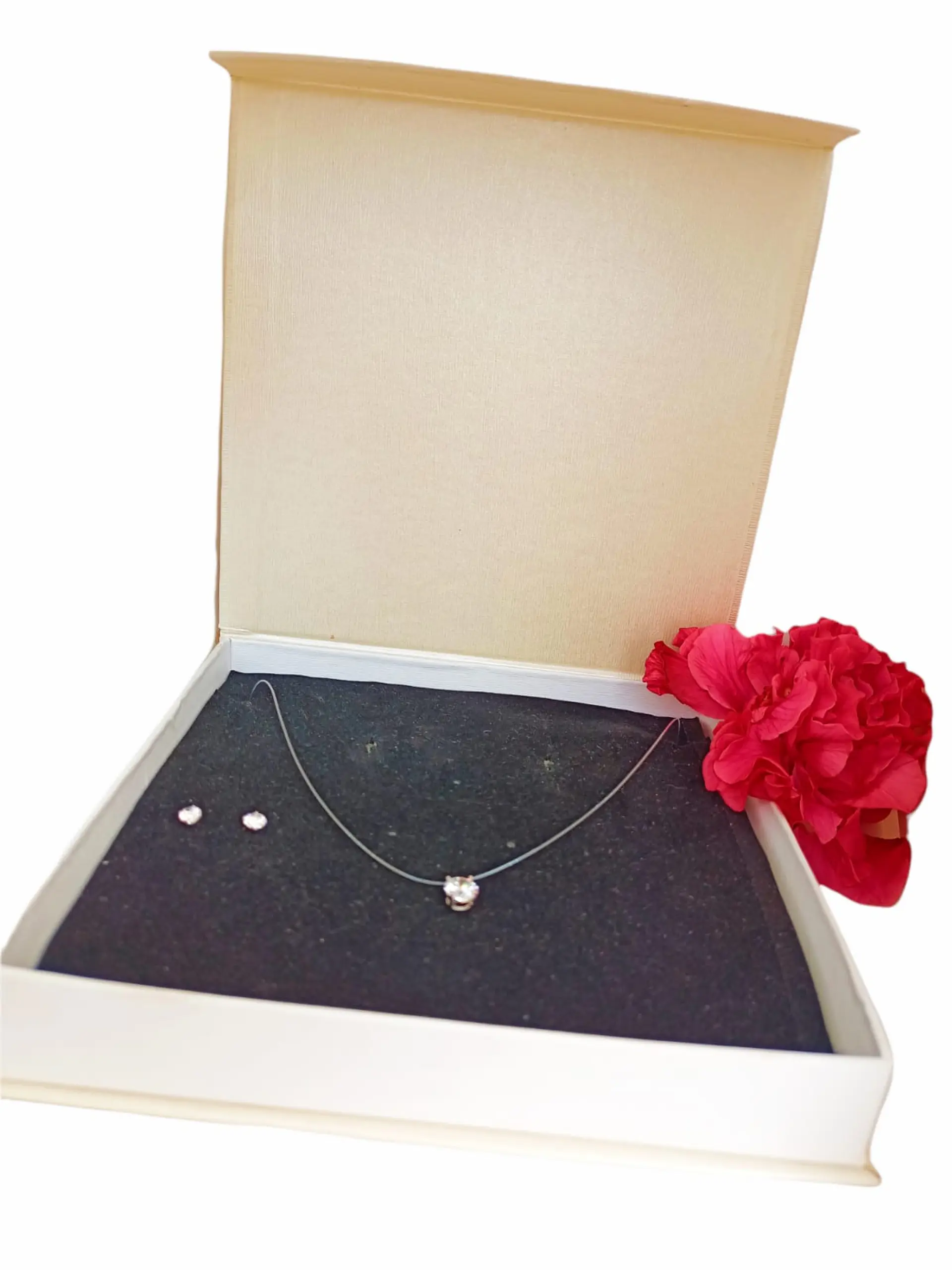Set Conjunto Collar Nylon Aros Punto De Luz Plata 5mm Amor 7