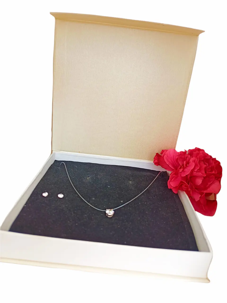 Set Conjunto Collar Nylon Aros Punto De Luz Plata 5mm Amor 7