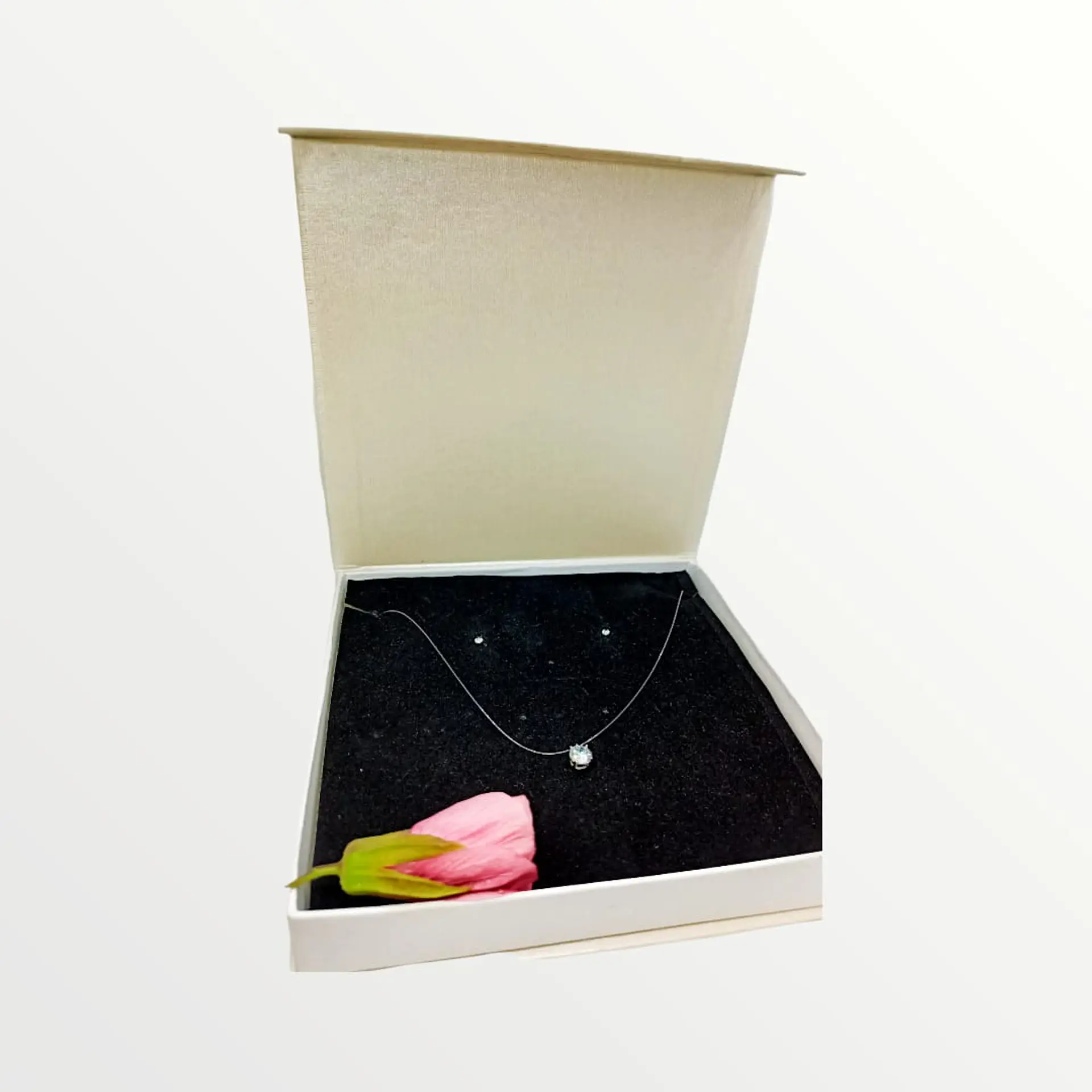 Set Conjunto Collar Nylon Aros Punto De Luz Plata 3mm Amor 2