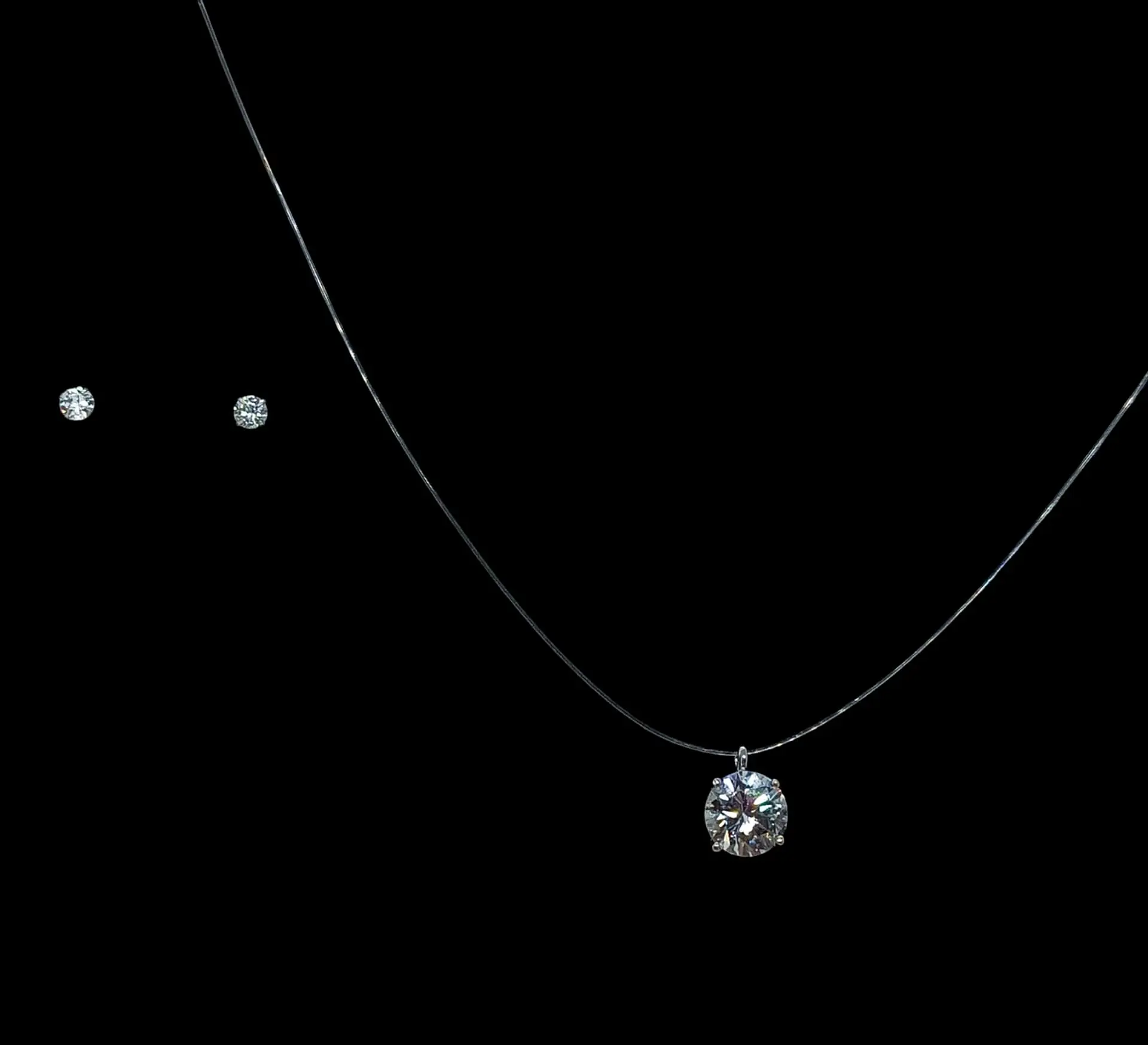 Set Conjunto Collar Nylon Aros Punto De Luz Plata 3mm Amor 4