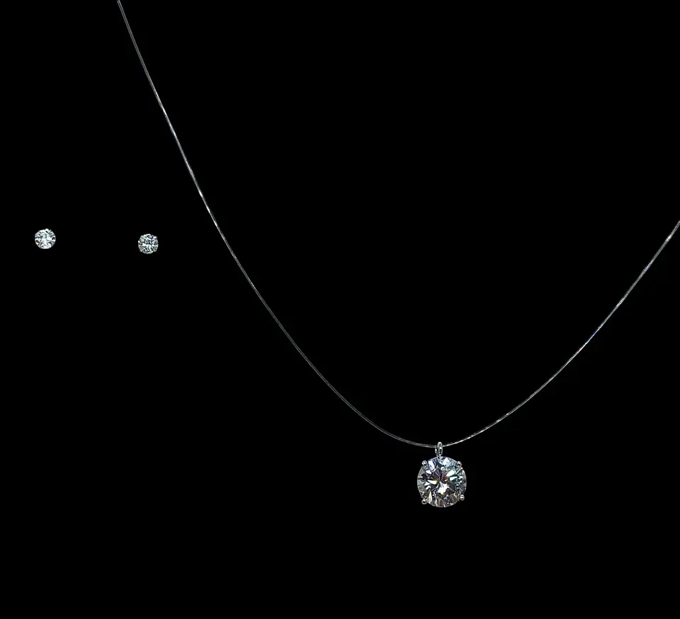 Set Conjunto Collar Nylon Aros Punto De Luz Plata 3mm Amor 4