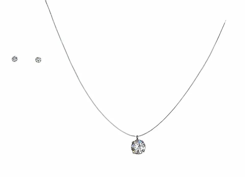 Set Conjunto Collar Nylon Aros Punto De Luz Plata 3mm Amor 5