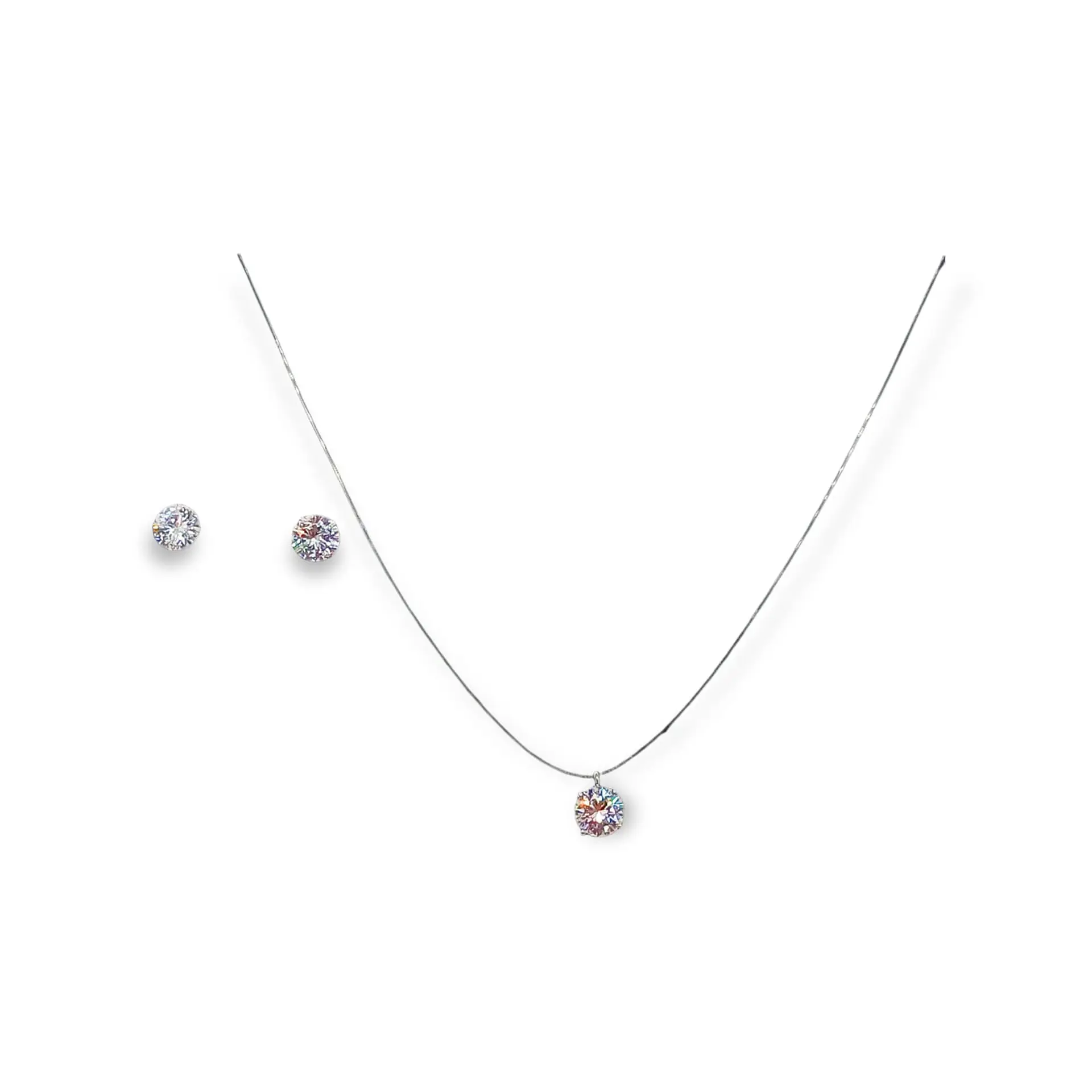 Set Conjunto Collar Nylon Aros Punto De Luz Plata 7mm Amor 1