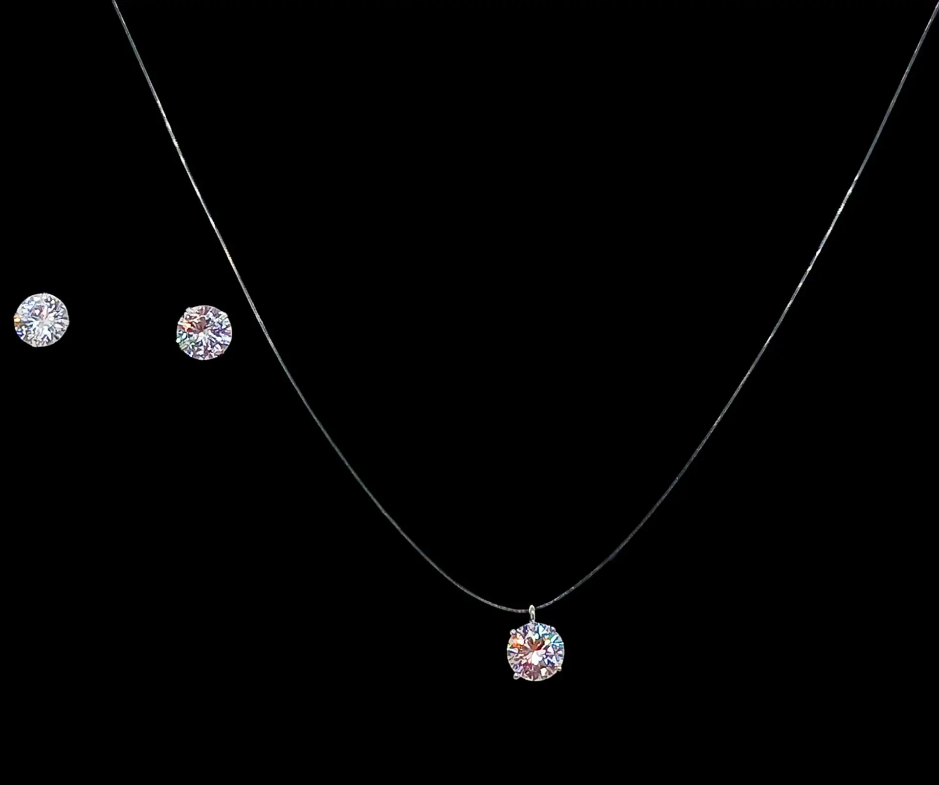 Set Conjunto Collar Nylon Aros Punto De Luz Plata 7mm Amor 5