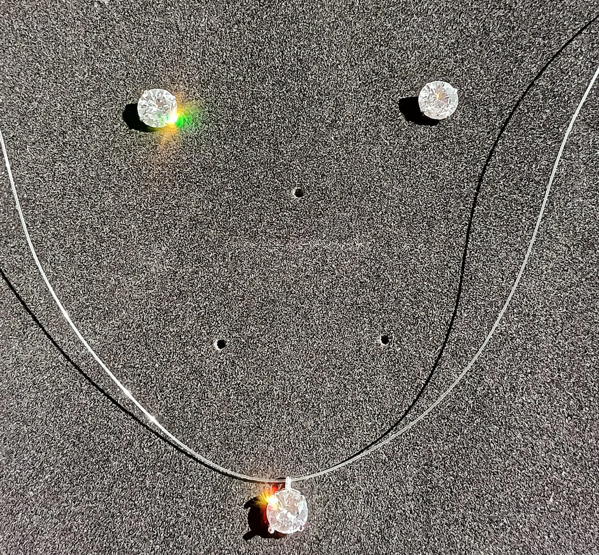 Set Conjunto Collar Nylon Aros Punto De Luz Plata 7mm Amor 8