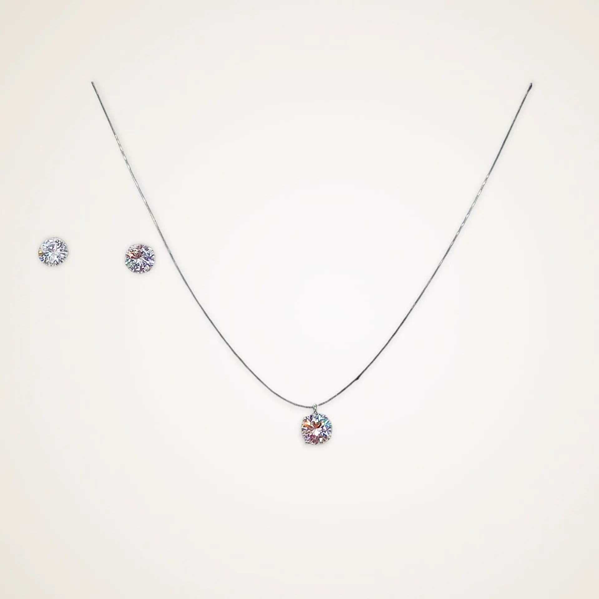 Set Conjunto Collar Nylon Aros Punto De Luz Plata 7mm Amor 11