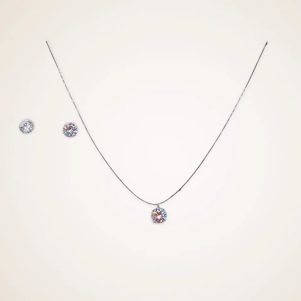 Set Conjunto Collar Nylon Aros Punto De Luz Plata 7mm Amor 11