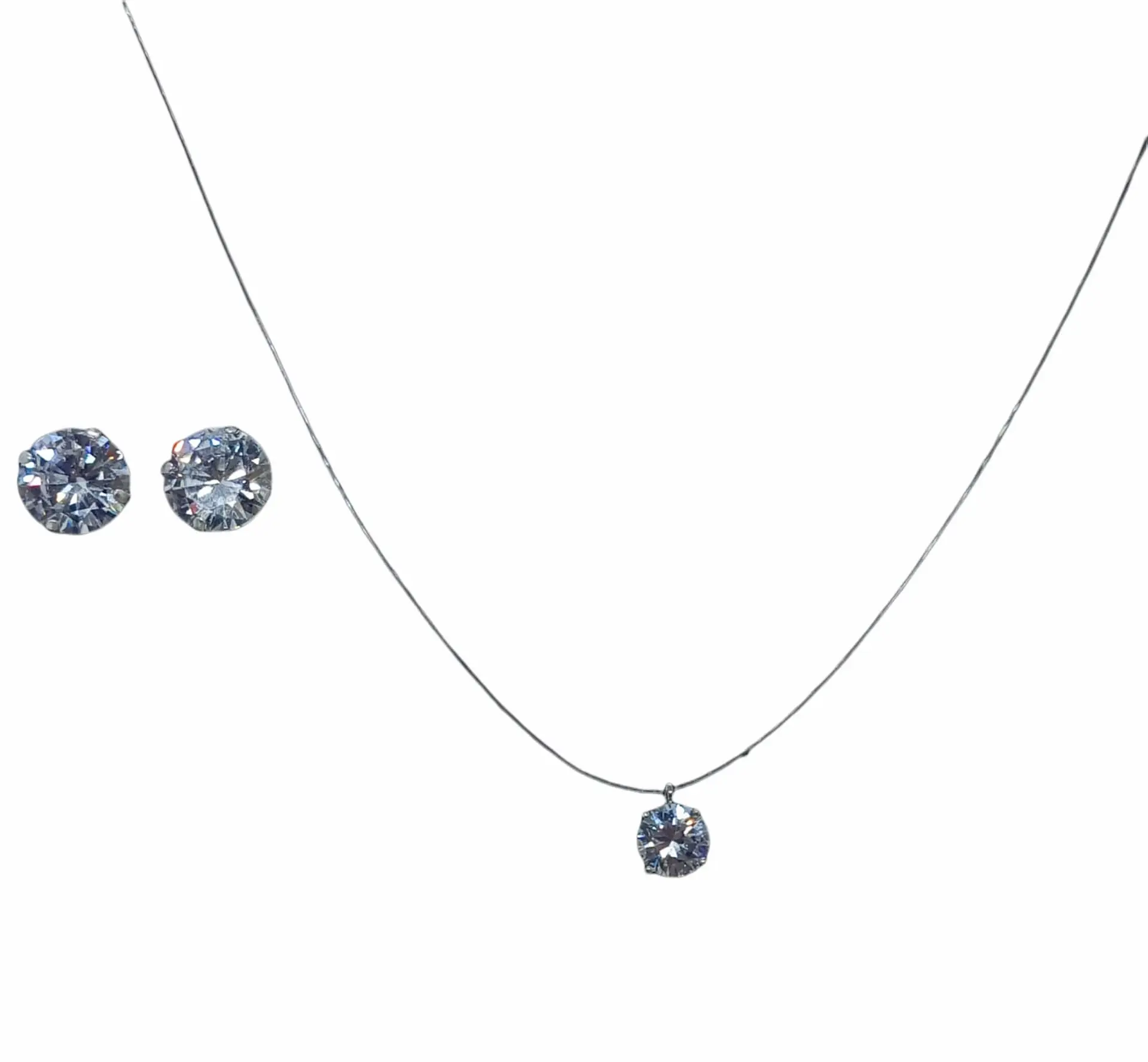 Set Conjunto Collar Nylon Aros Punto De Luz Plata 11 mm Amor 1