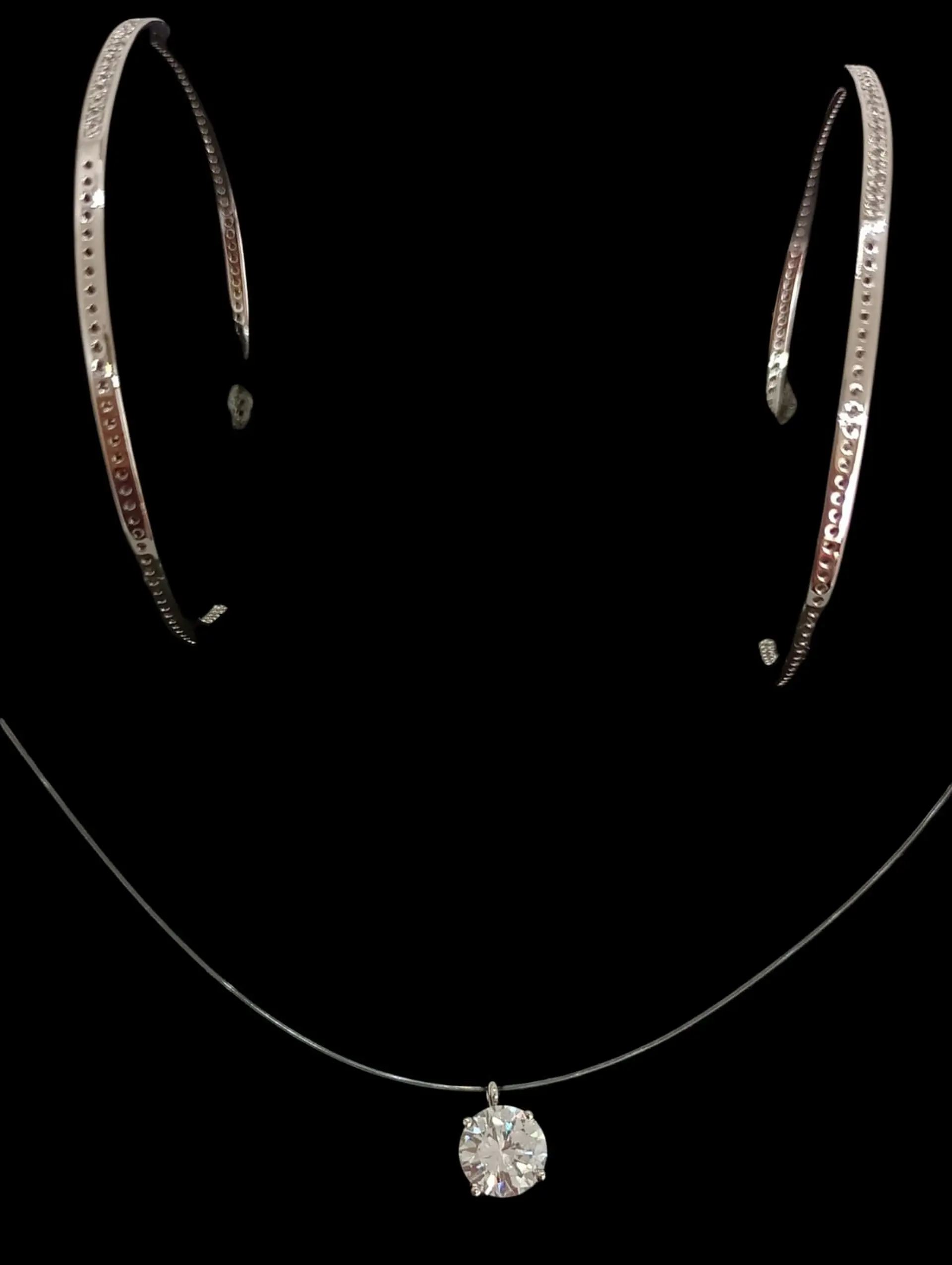 Set Conjunto Argollas Zirconia Pave collar nylon Plata amor 2