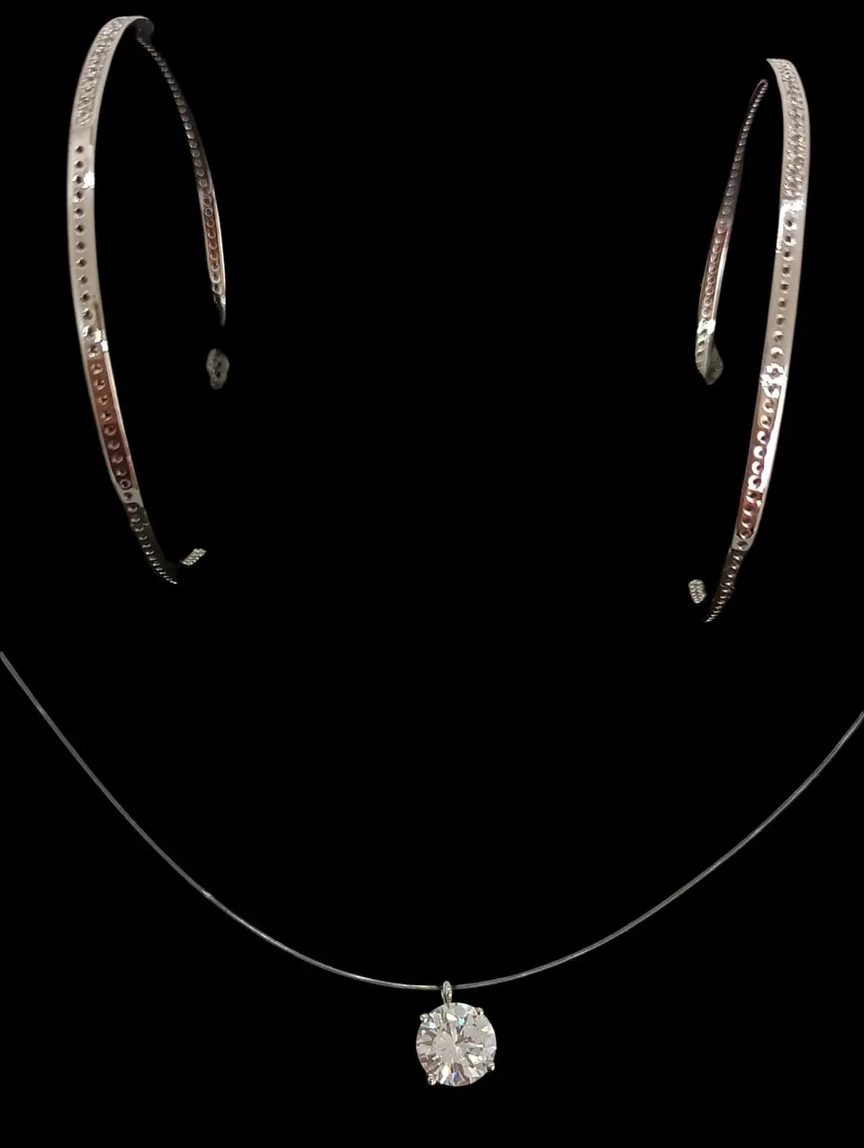 Set Conjunto Argollas Zirconia Pave collar nylon Plata amor 2