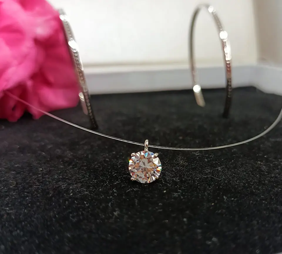 Set Conjunto Argollas Zirconia Pave collar nylon Plata amor 8