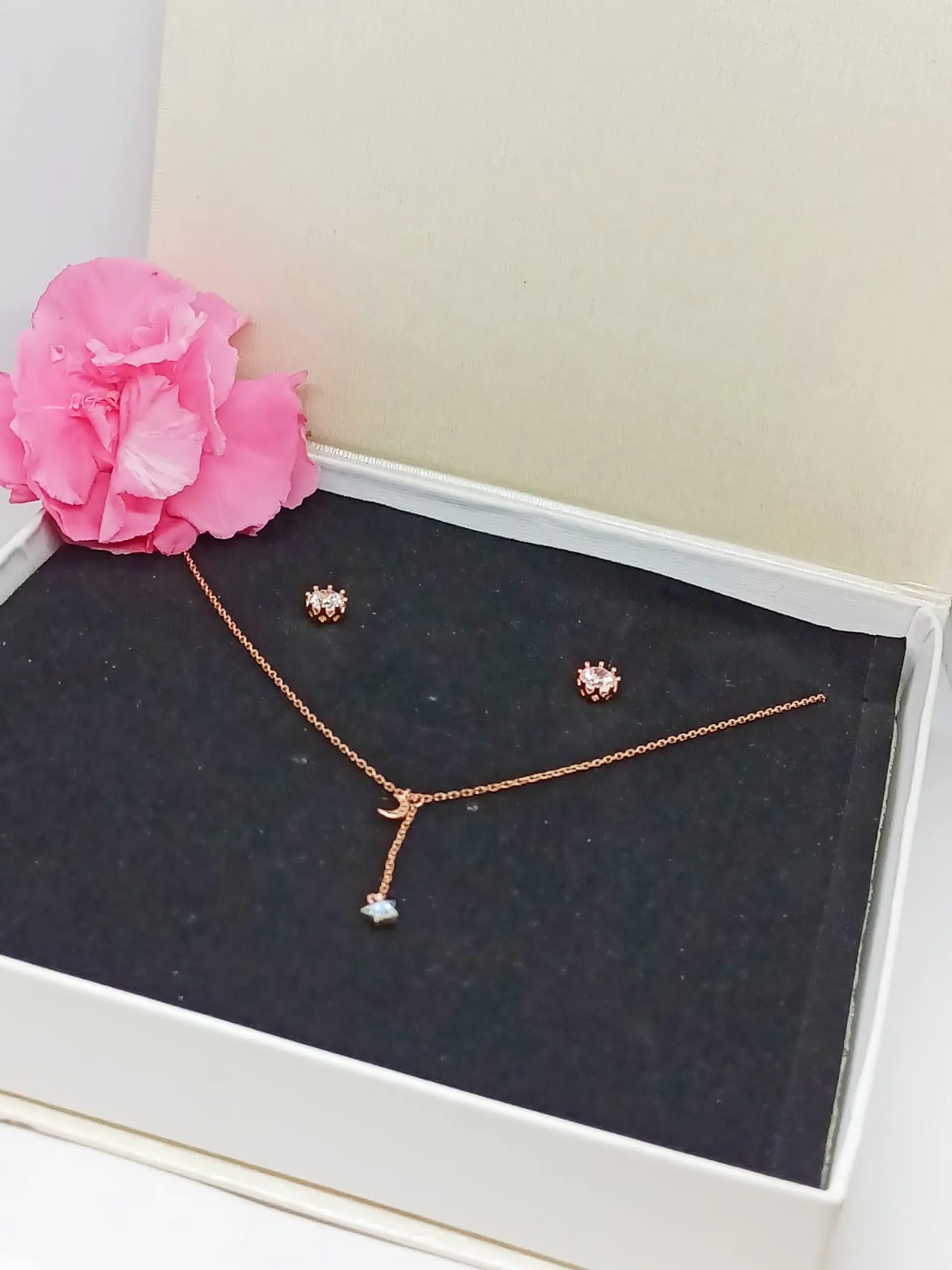 Set estrella tornasol y puntos de luz plata 925 enchapada en oro rosa 18kl 3
