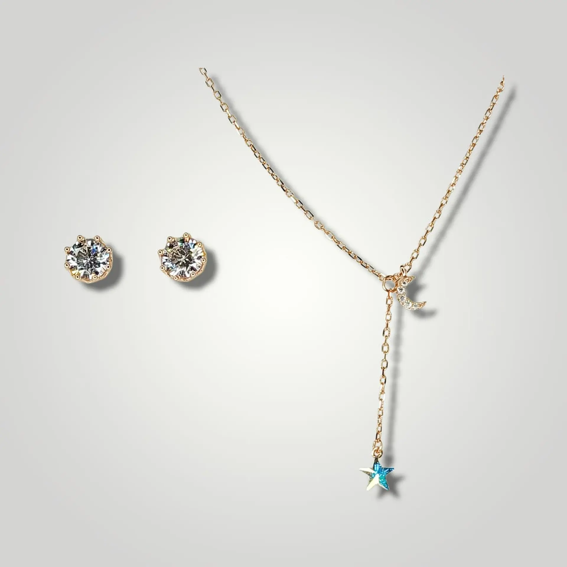 Set estrella tornasol y puntos de luz plata 925 enchapada en oro rosa 18kl 1