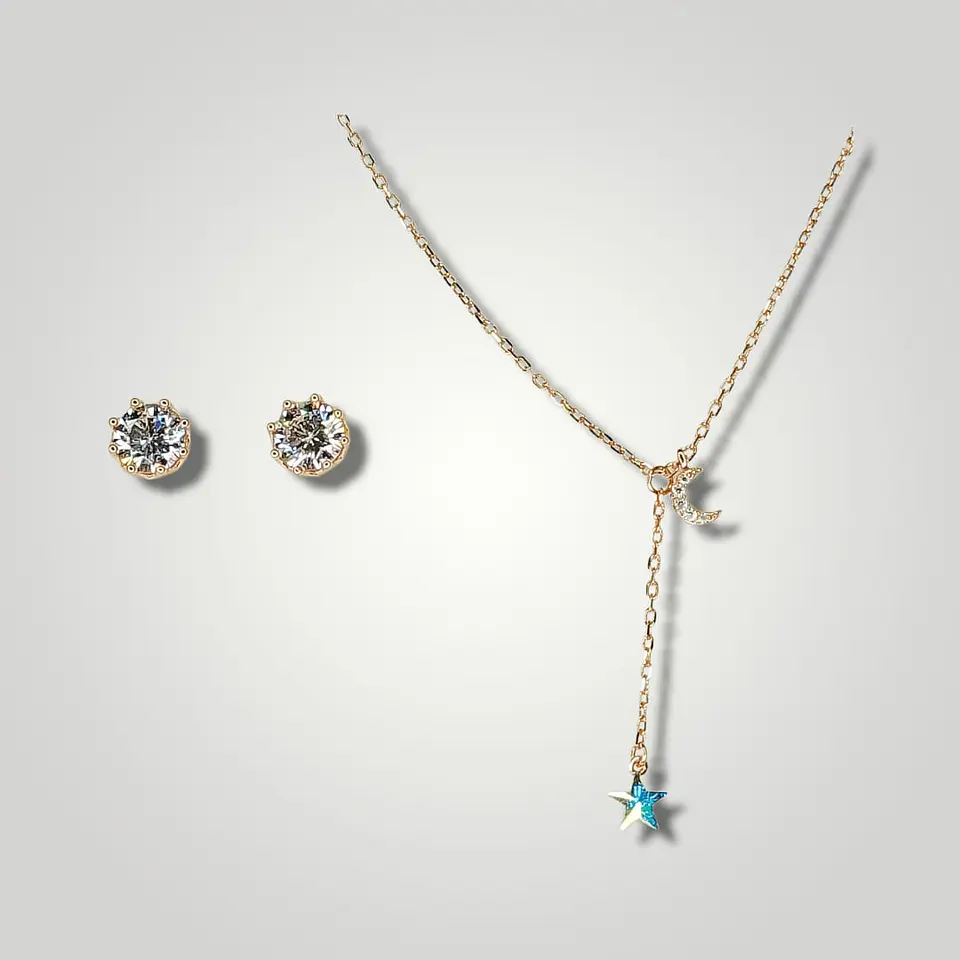 Set estrella tornasol y puntos de luz plata 925 enchapada en oro rosa 18kl 1