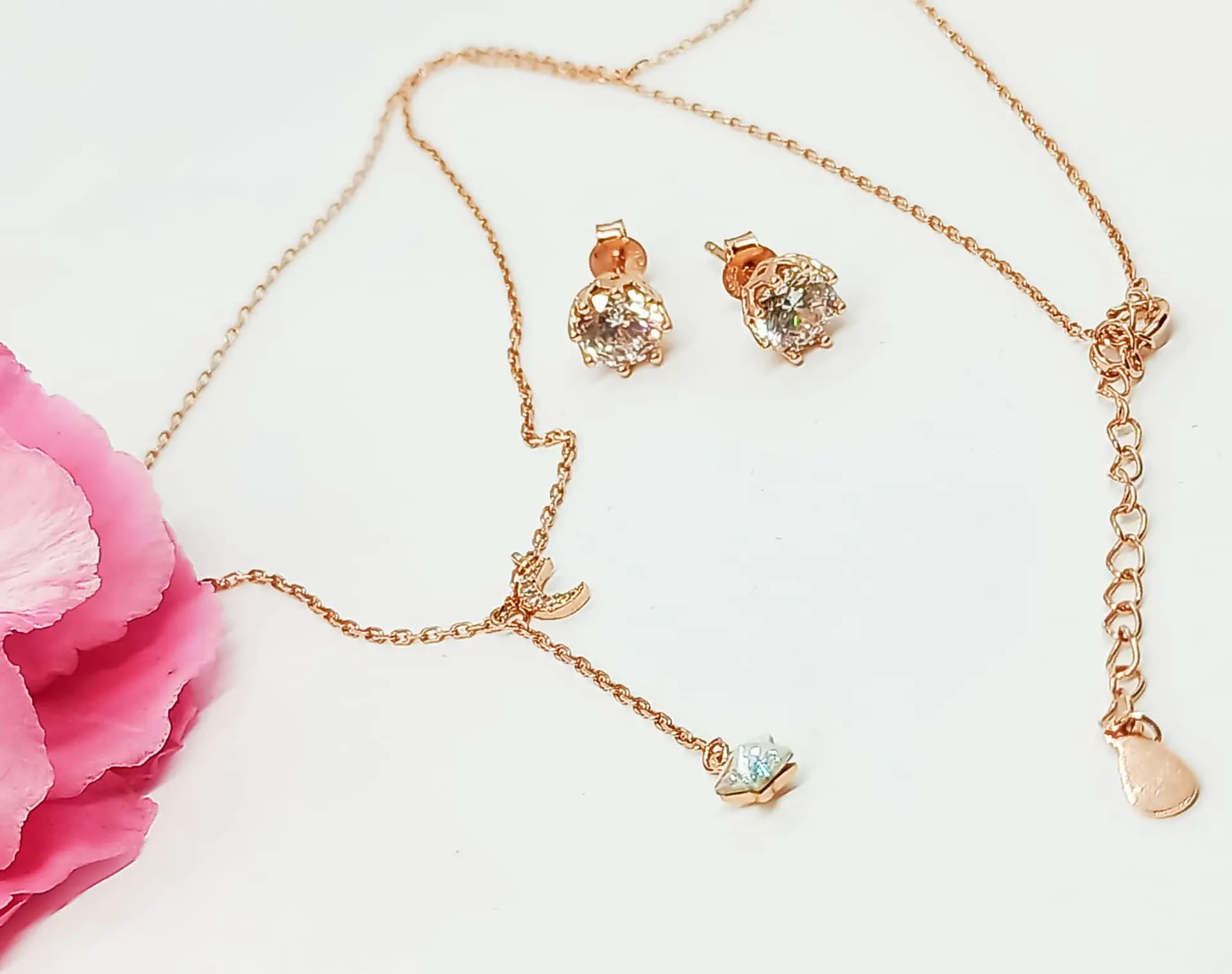 Set estrella tornasol y puntos de luz plata 925 enchapada en oro rosa 18kl 6