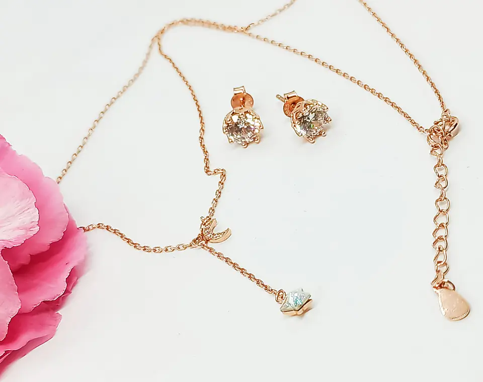 Set estrella tornasol y puntos de luz plata 925 enchapada en oro rosa 18kl 6